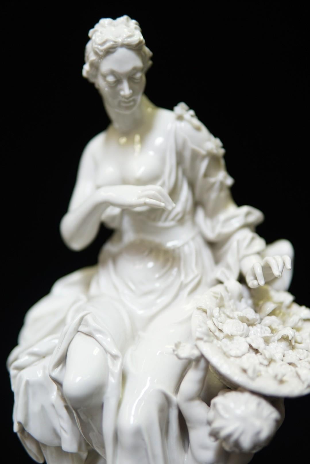 Pair Glazed White Porcelain Figure Group Sculpture 6