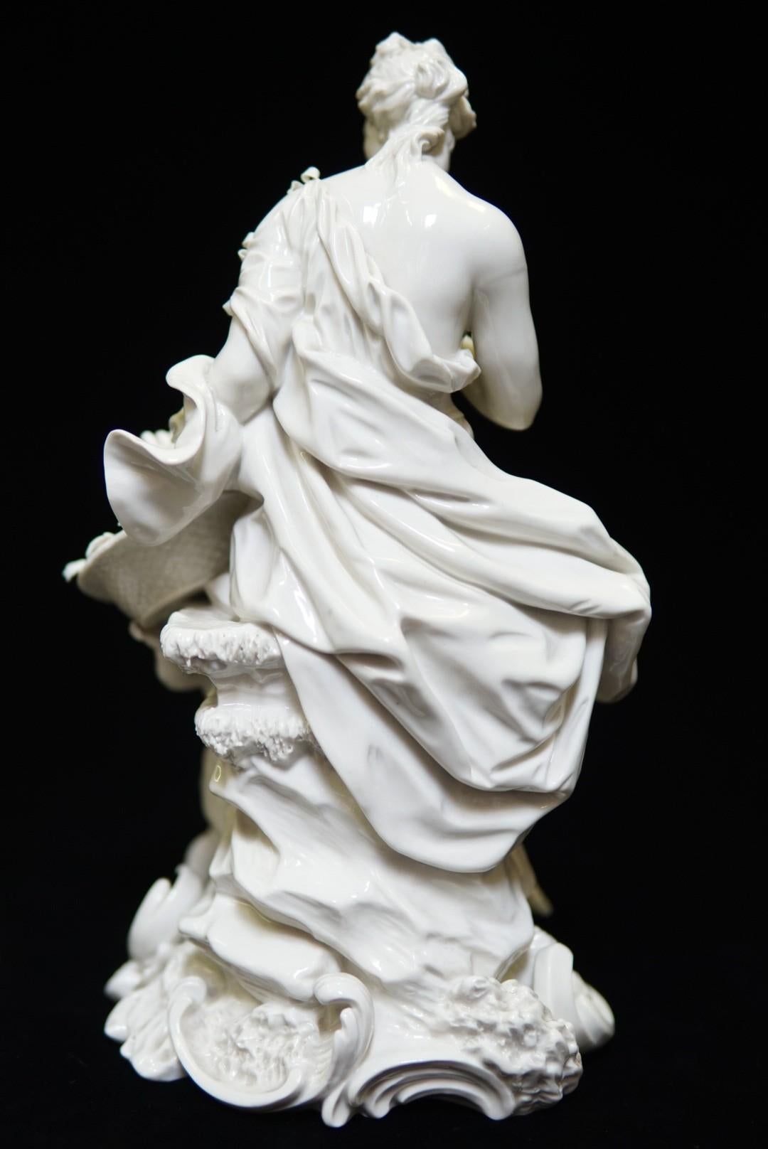 Pair Glazed White Porcelain Figure Group Sculpture 7