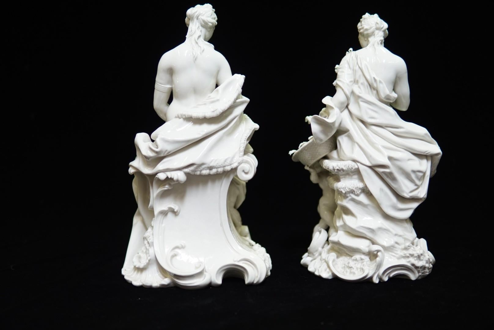 Neoclassical Revival Pair Glazed White Porcelain Figure Group Sculpture