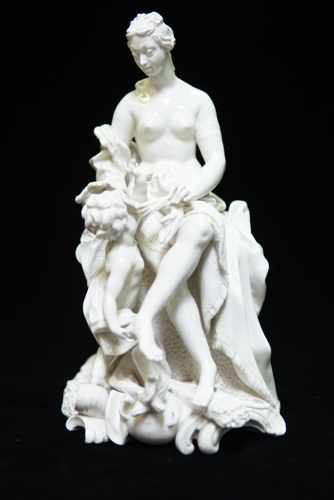 German Pair Glazed White Porcelain Figure Group Sculpture