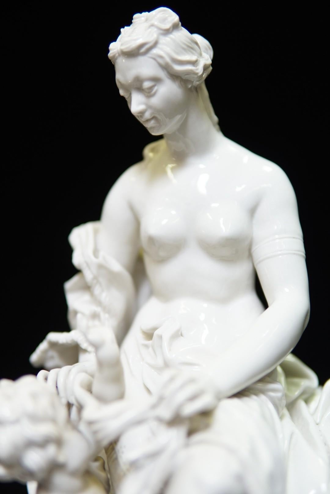 Pair Glazed White Porcelain Figure Group Sculpture 1