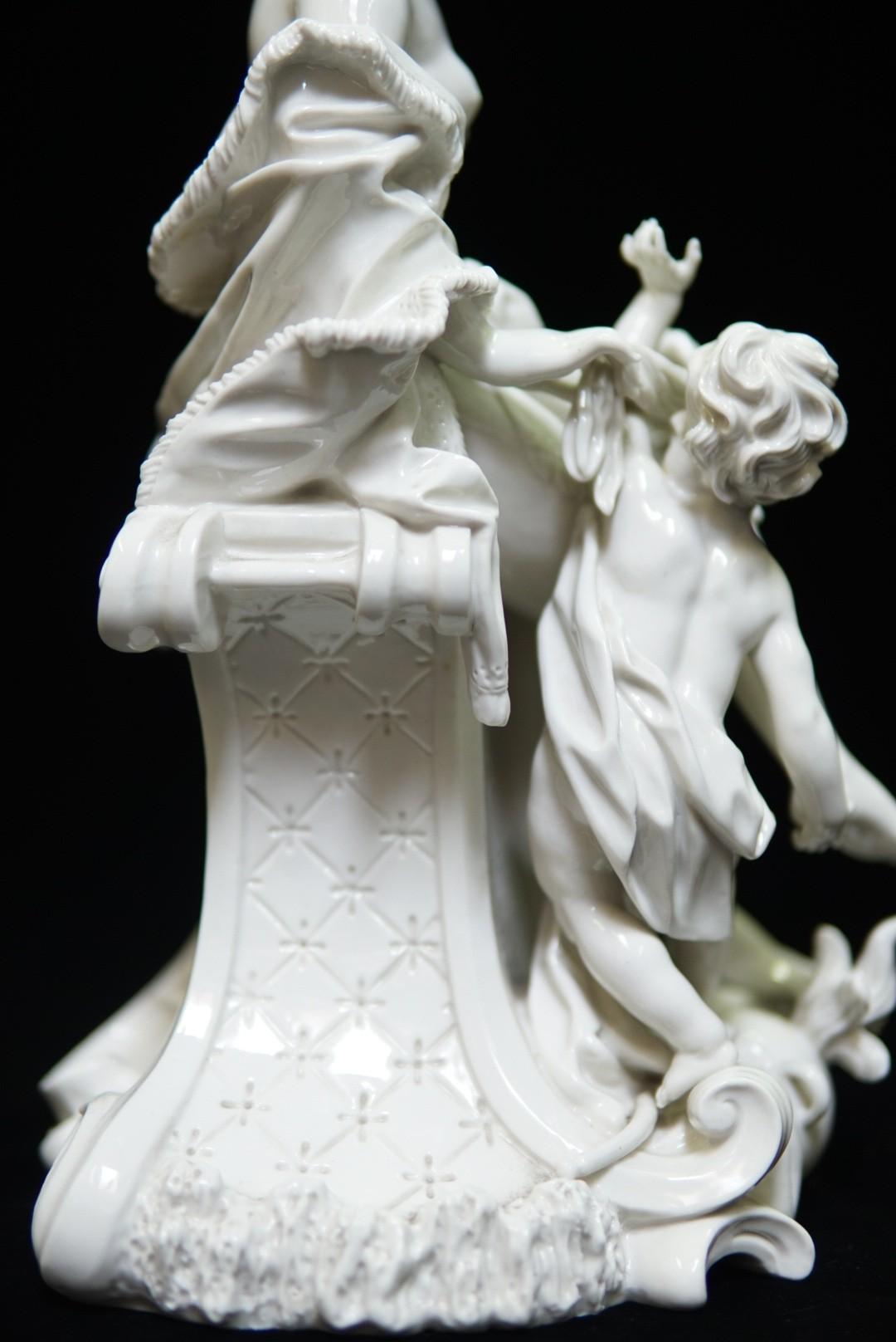 Pair Glazed White Porcelain Figure Group Sculpture 2