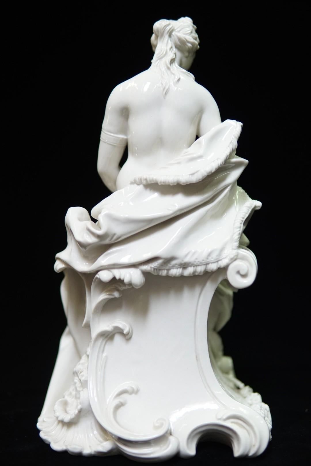Pair Glazed White Porcelain Figure Group Sculpture 3