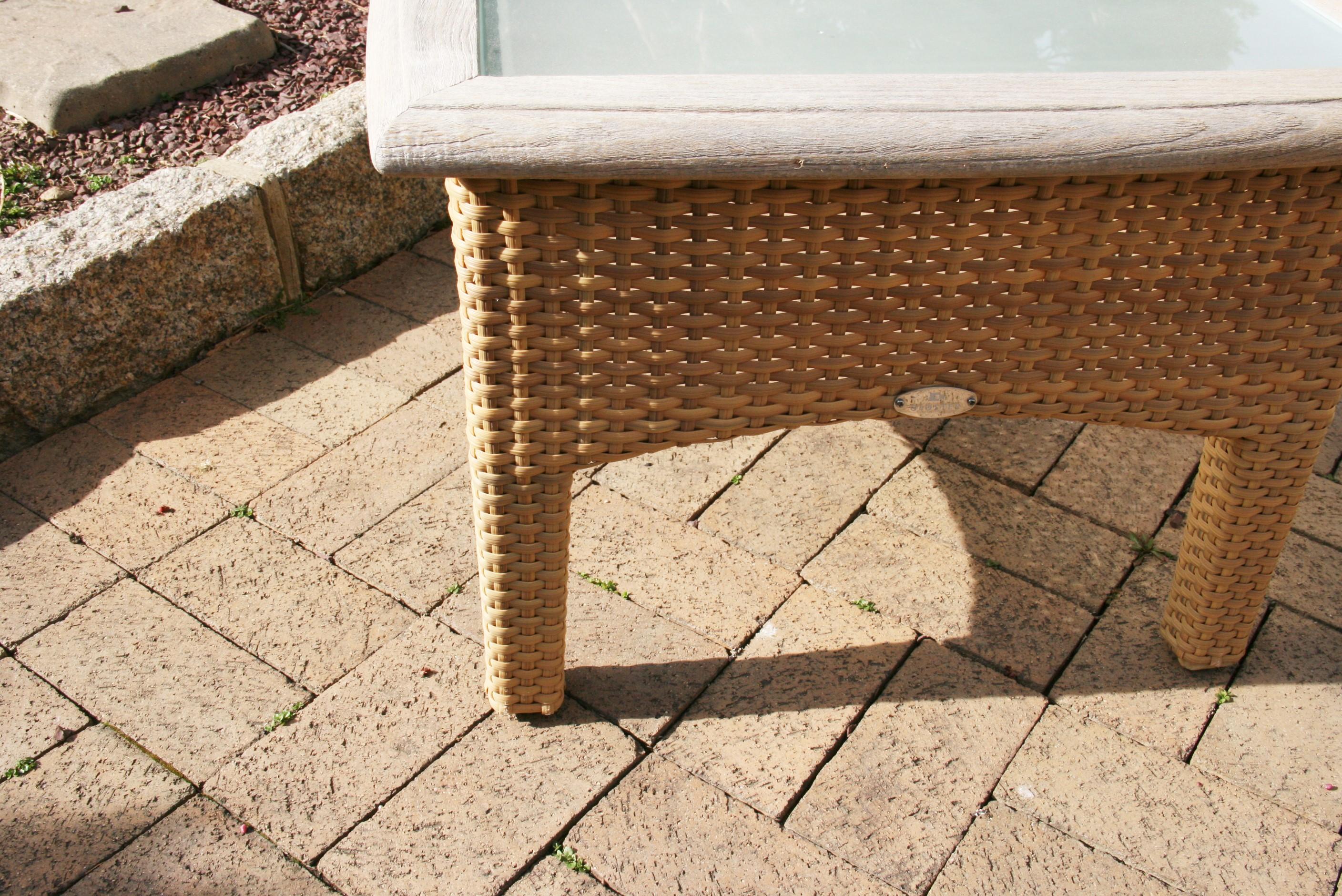 outdoor wicker table with glass top