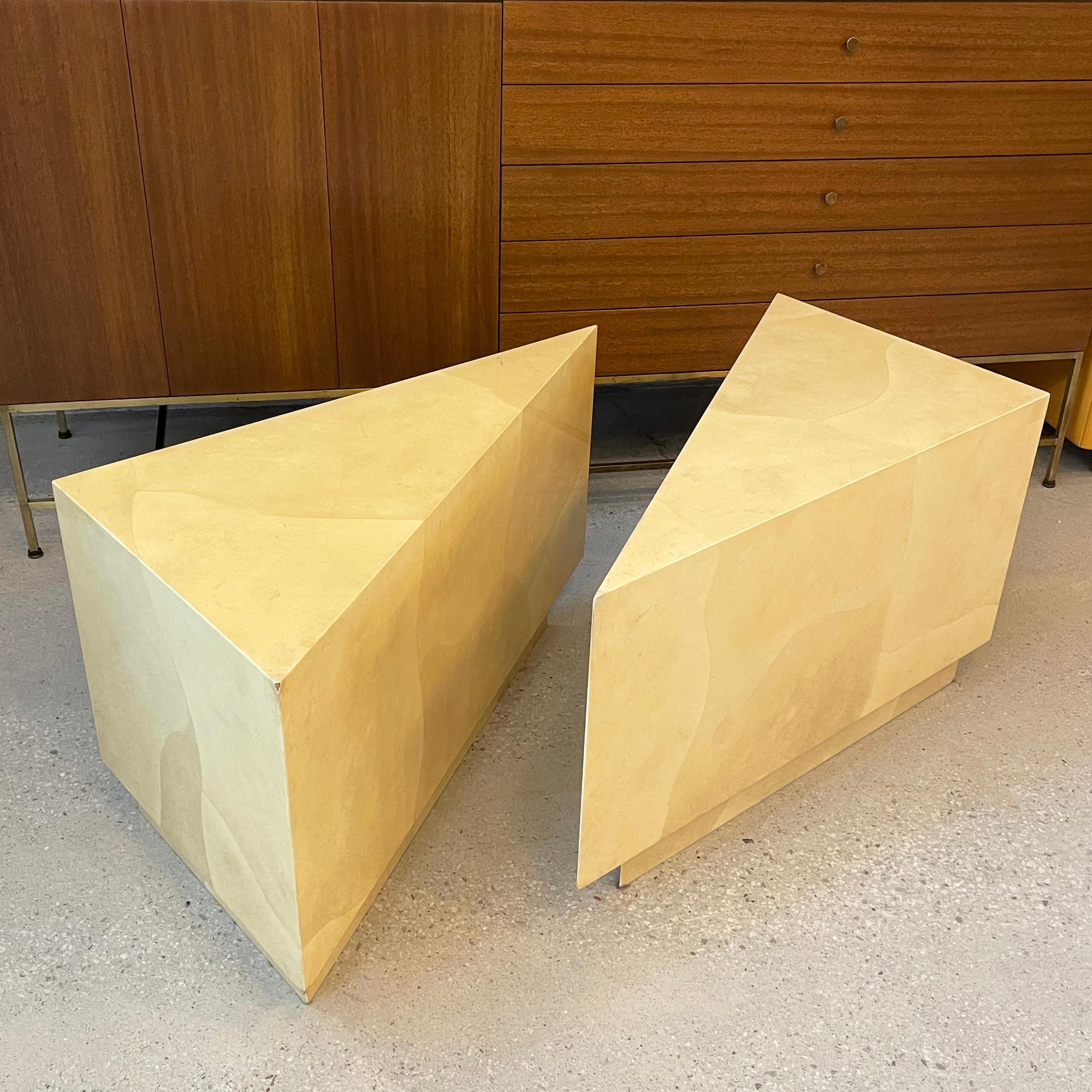 Pair Goat Skin Triangular Modular Coffee Side Tables By Aldo Tura For Sale 2