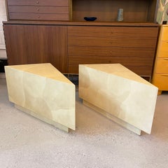 Pair Goat Skin Triangular Modular Coffee Side Tables By Aldo Tura