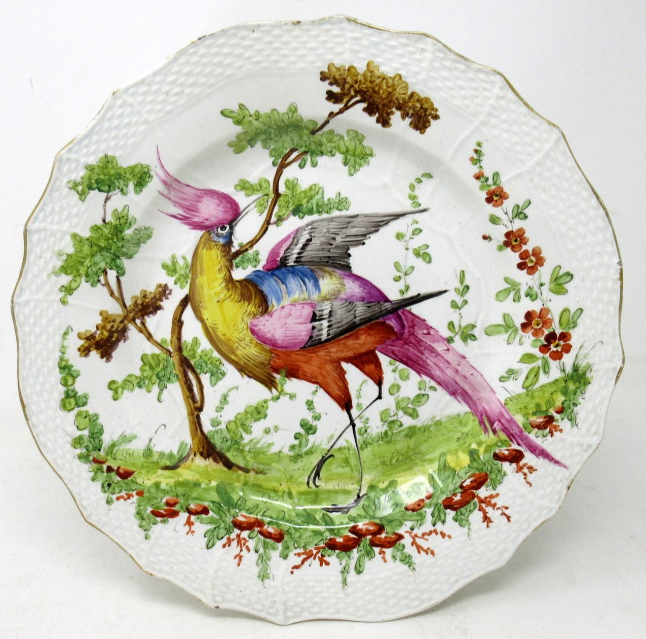 Georgian Pair Gold Anchor English Chelsea Porcelain Cabinet Plates Ornithological Birds
