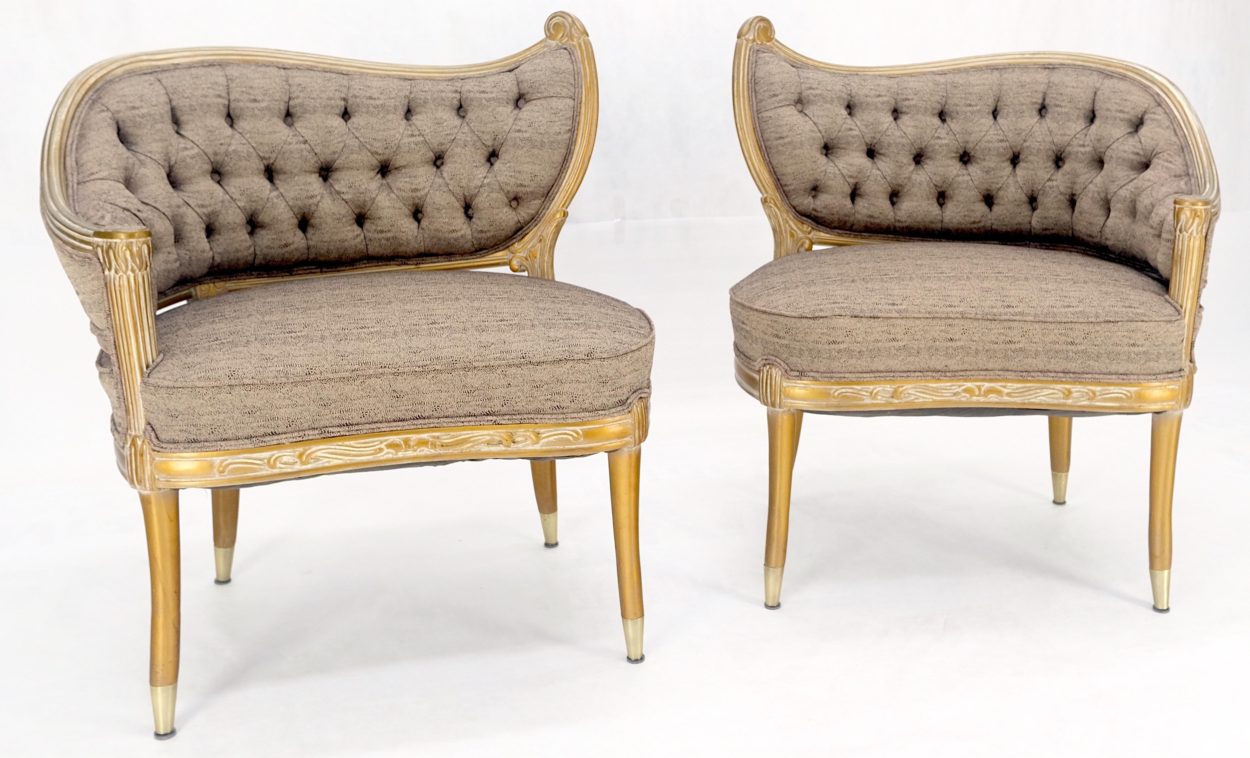 American Pair Gold Gilt Carved Frame New Upholstery Tufted Back Fire Side Lounge Chairs For Sale