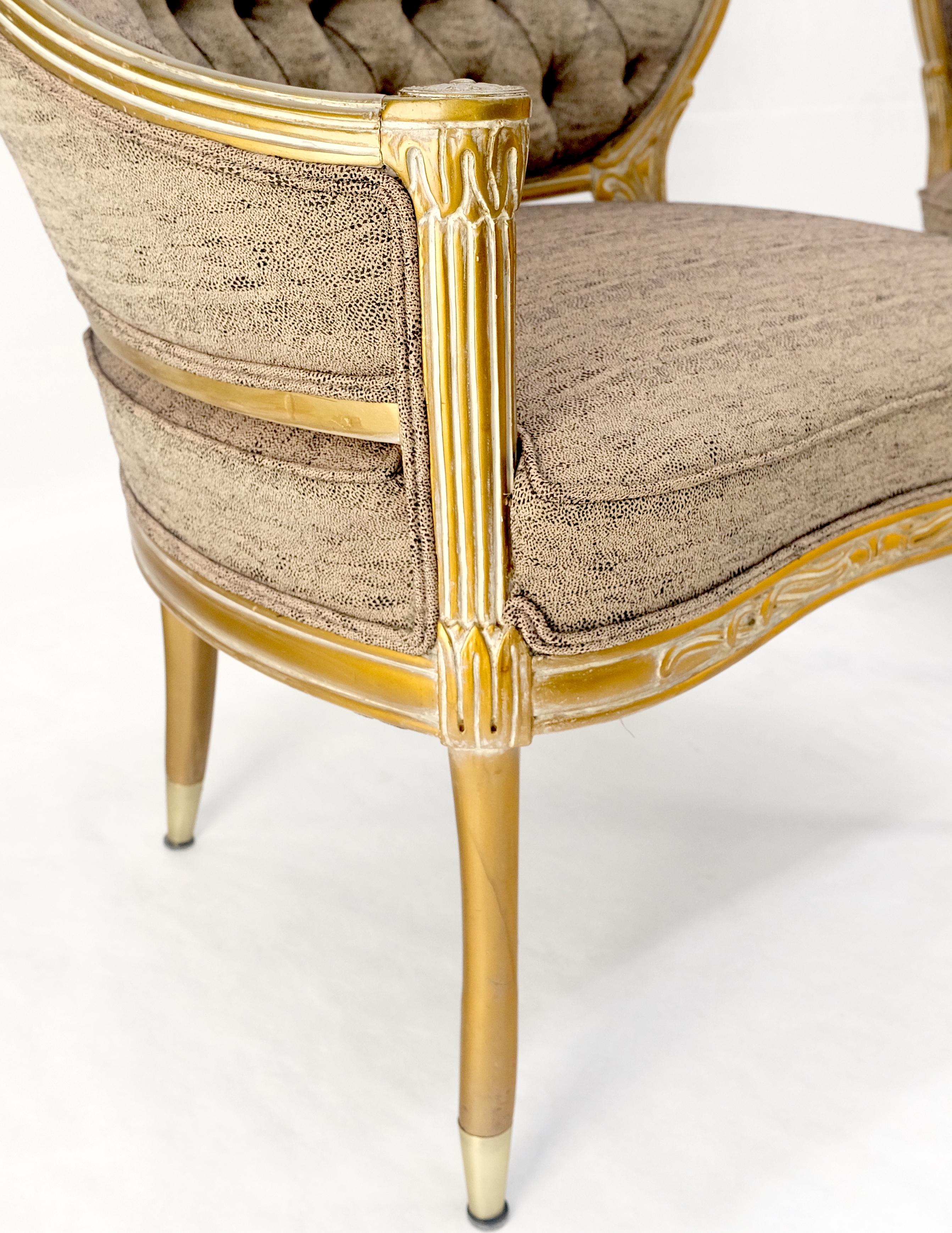 Hardwood Pair Gold Gilt Carved Frame New Upholstery Tufted Back Fire Side Lounge Chairs For Sale
