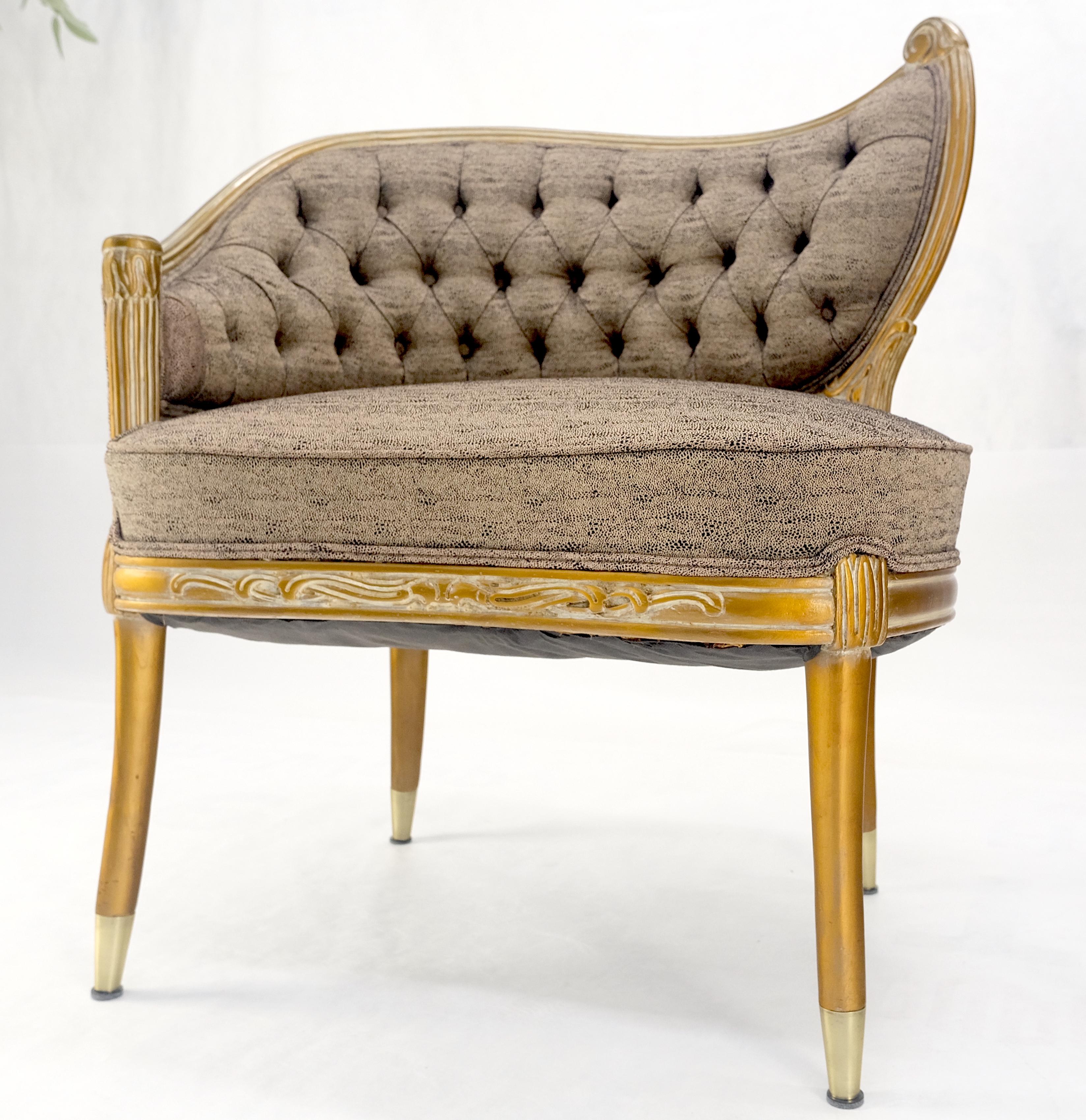 Pair Gold Gilt Carved Frame New Upholstery Tufted Back Fire Side Lounge Chairs For Sale 1