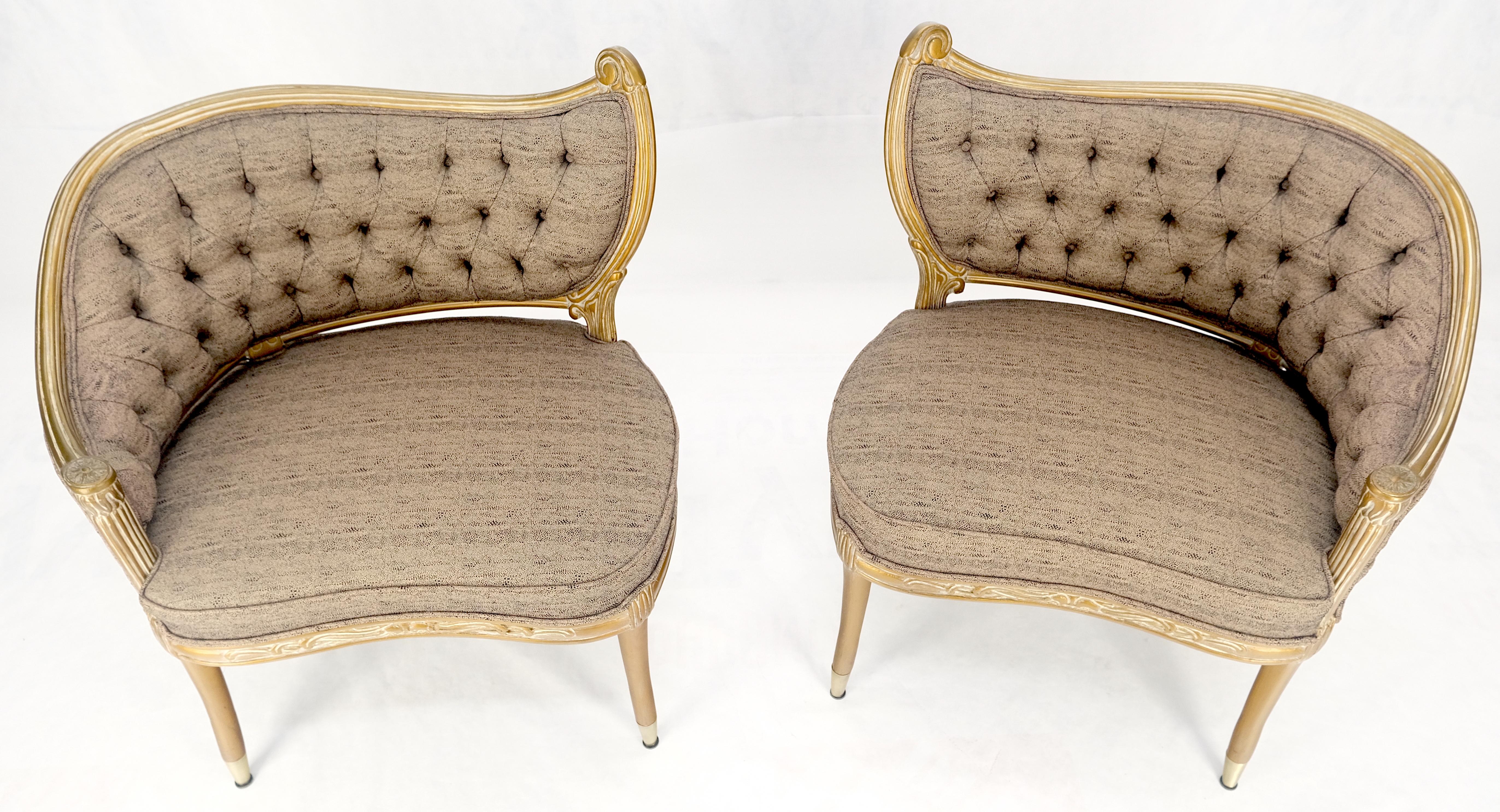 Pair Gold Gilt Carved Frame New Upholstery Tufted Back Fire Side Lounge Chairs For Sale 2