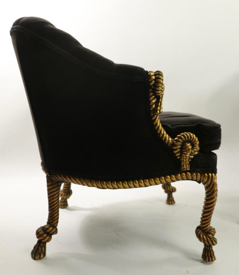 Pair of Gold Gilt Rope Twist Tassel Chairs Louis III Style 4