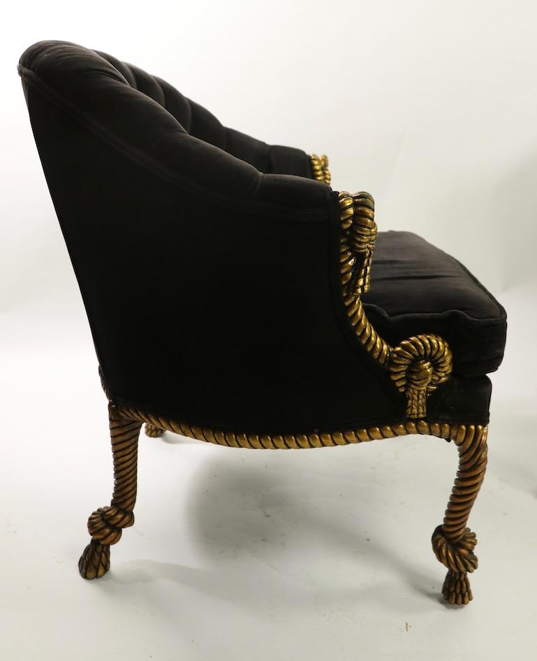 Pair of Gold Gilt Rope Twist Tassel Chairs Louis III Style 5
