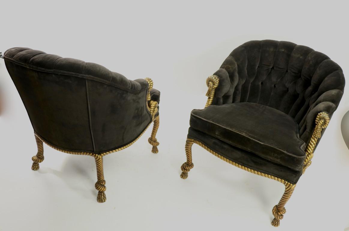 Pair of Gold Gilt Rope Twist Tassel Chairs Louis III Style 6