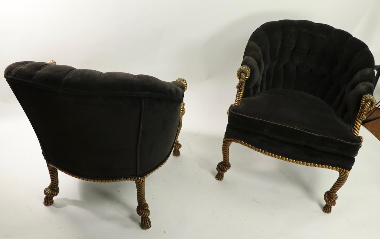 Pair of Gold Gilt Rope Twist Tassel Chairs Louis III Style 7