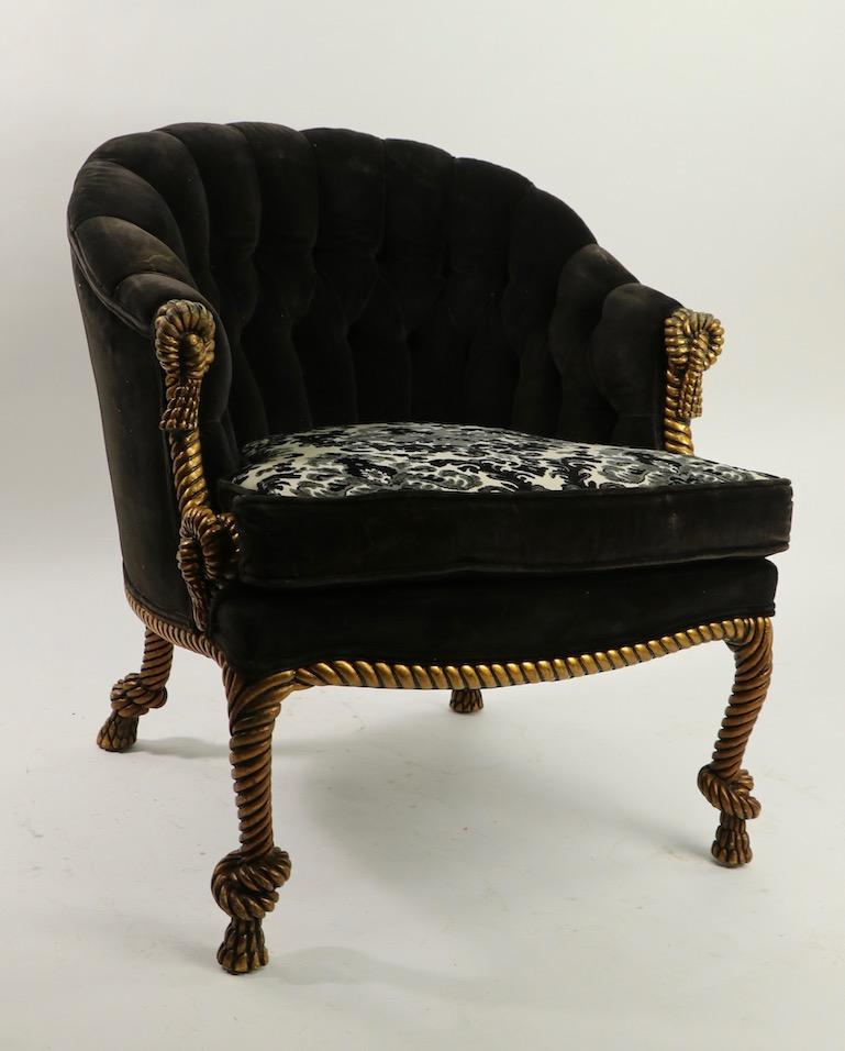 American Pair of Gold Gilt Rope Twist Tassel Chairs Louis III Style