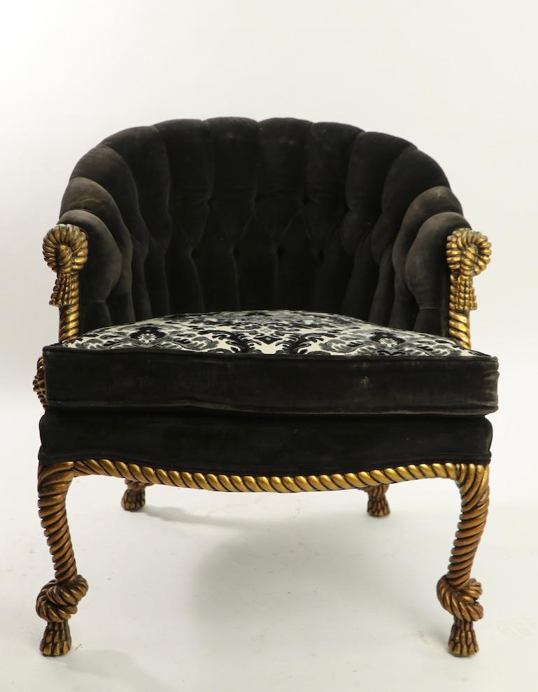Pair of Gold Gilt Rope Twist Tassel Chairs Louis III Style In Good Condition In New York, NY