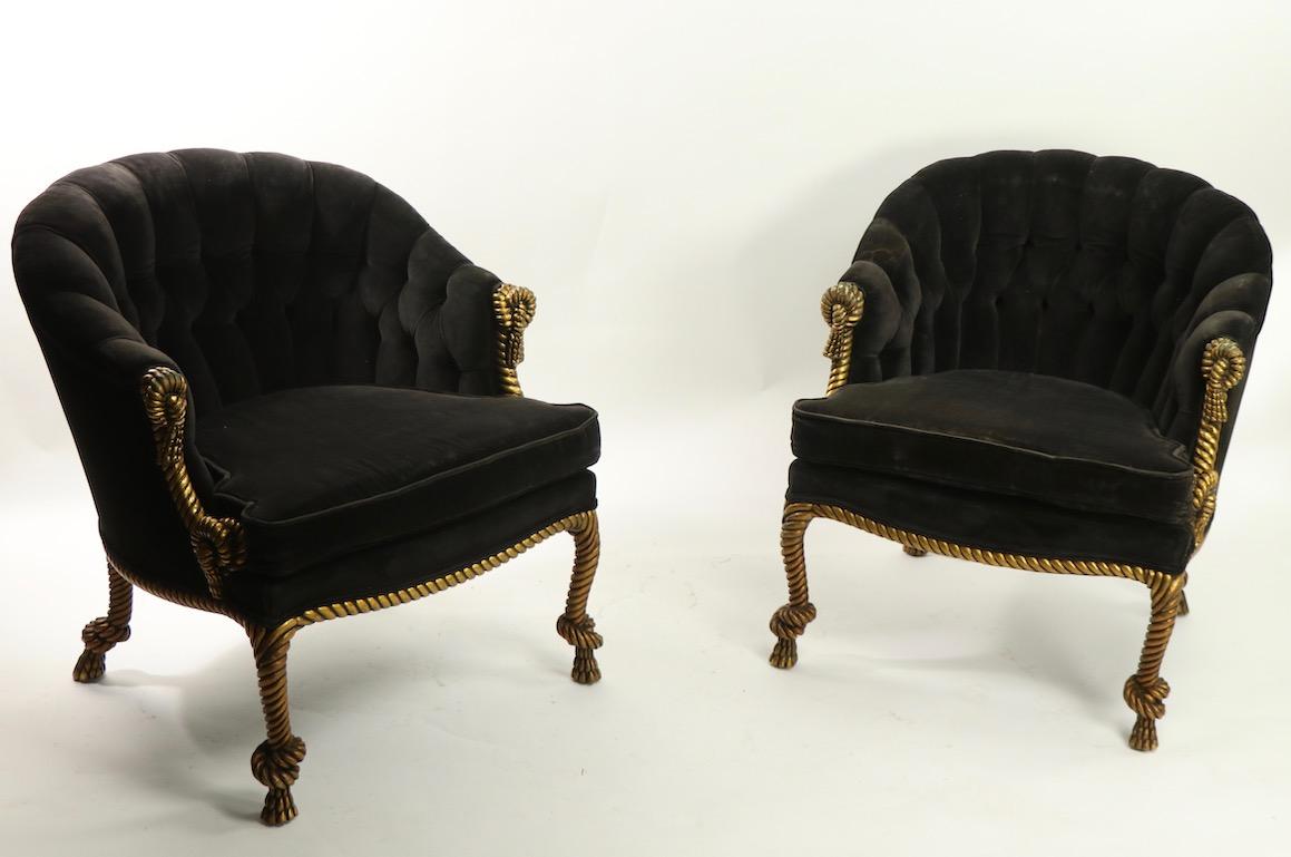 Pair of Gold Gilt Rope Twist Tassel Chairs Louis III Style 1