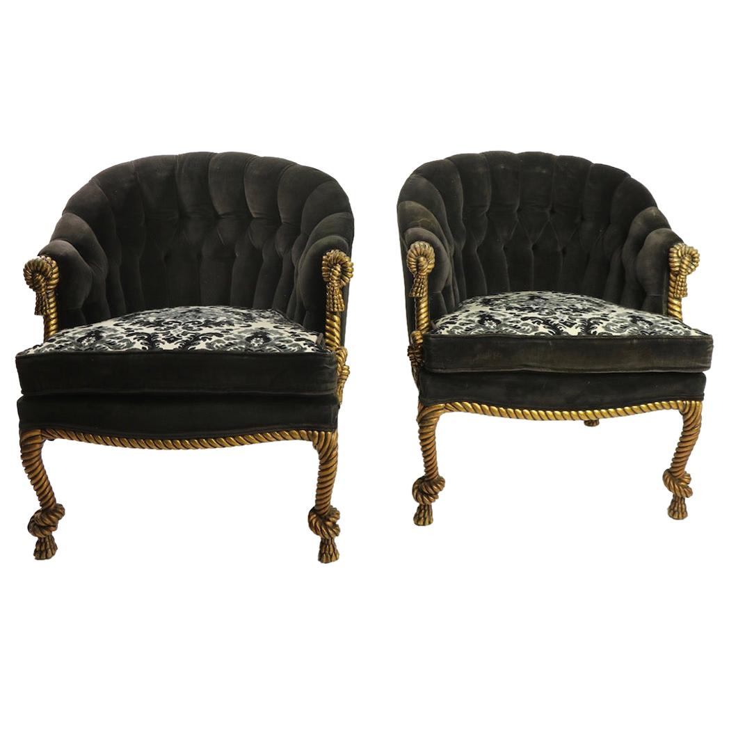 Pair of Gold Gilt Rope Twist Tassel Chairs Louis III Style