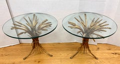 Pair of Gold Gilt Wheat Sheaf and Glass Top Tables