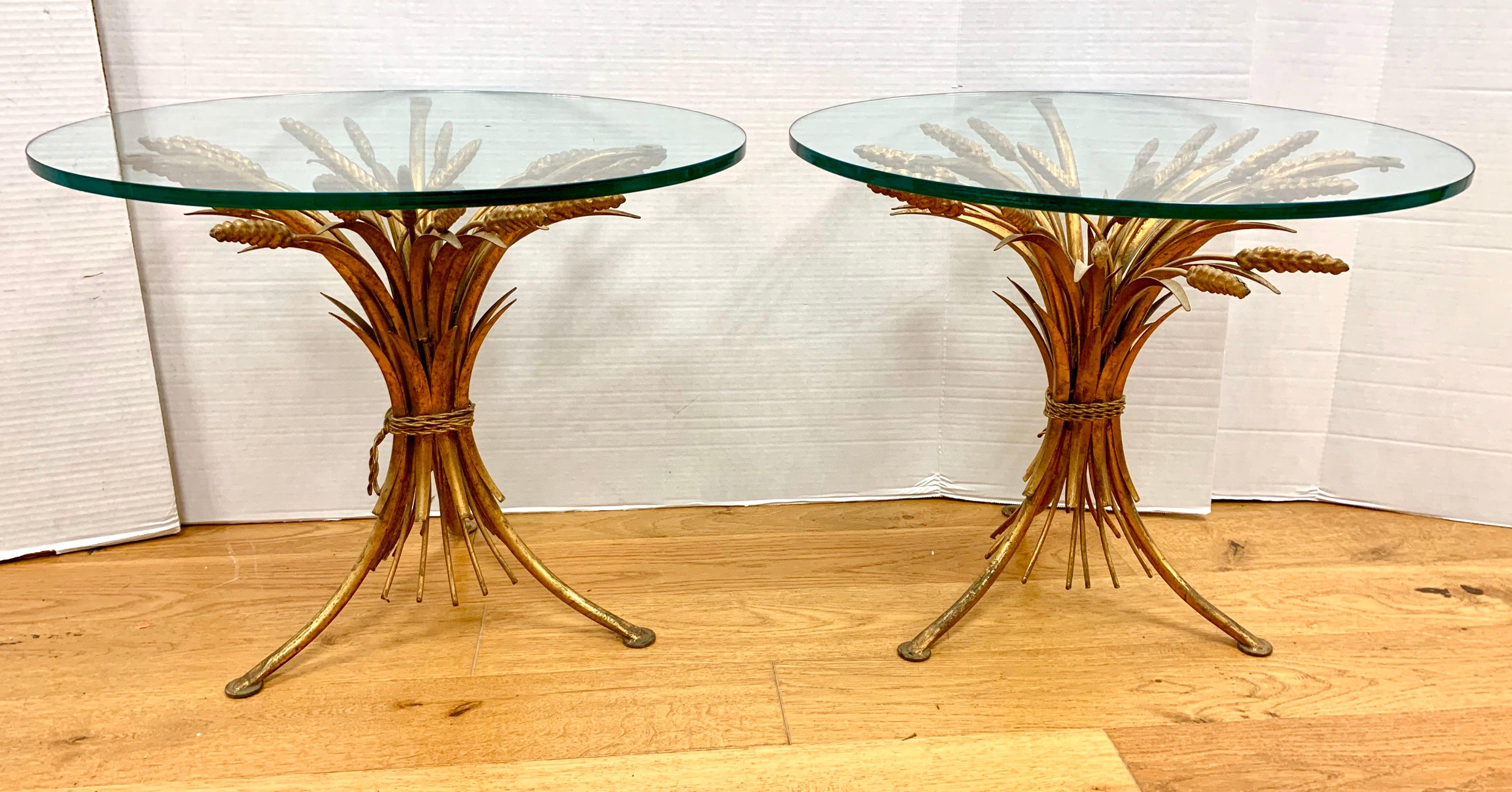 Pair of Gold Gilt Wheat Sheaf and Glass Top Tables 1