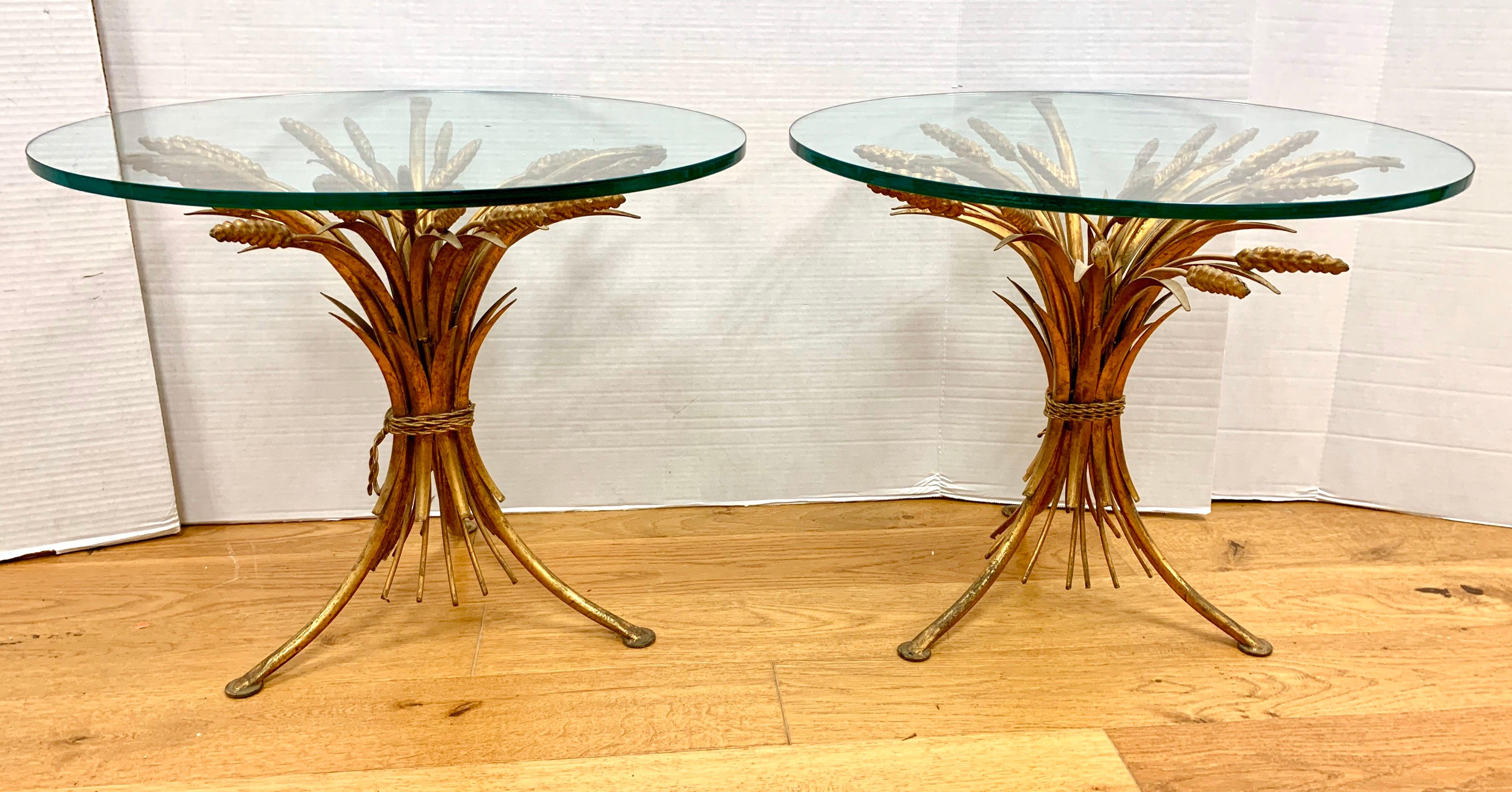 Pair of Gold Gilt Wheat Sheaf and Glass Top Tables 2