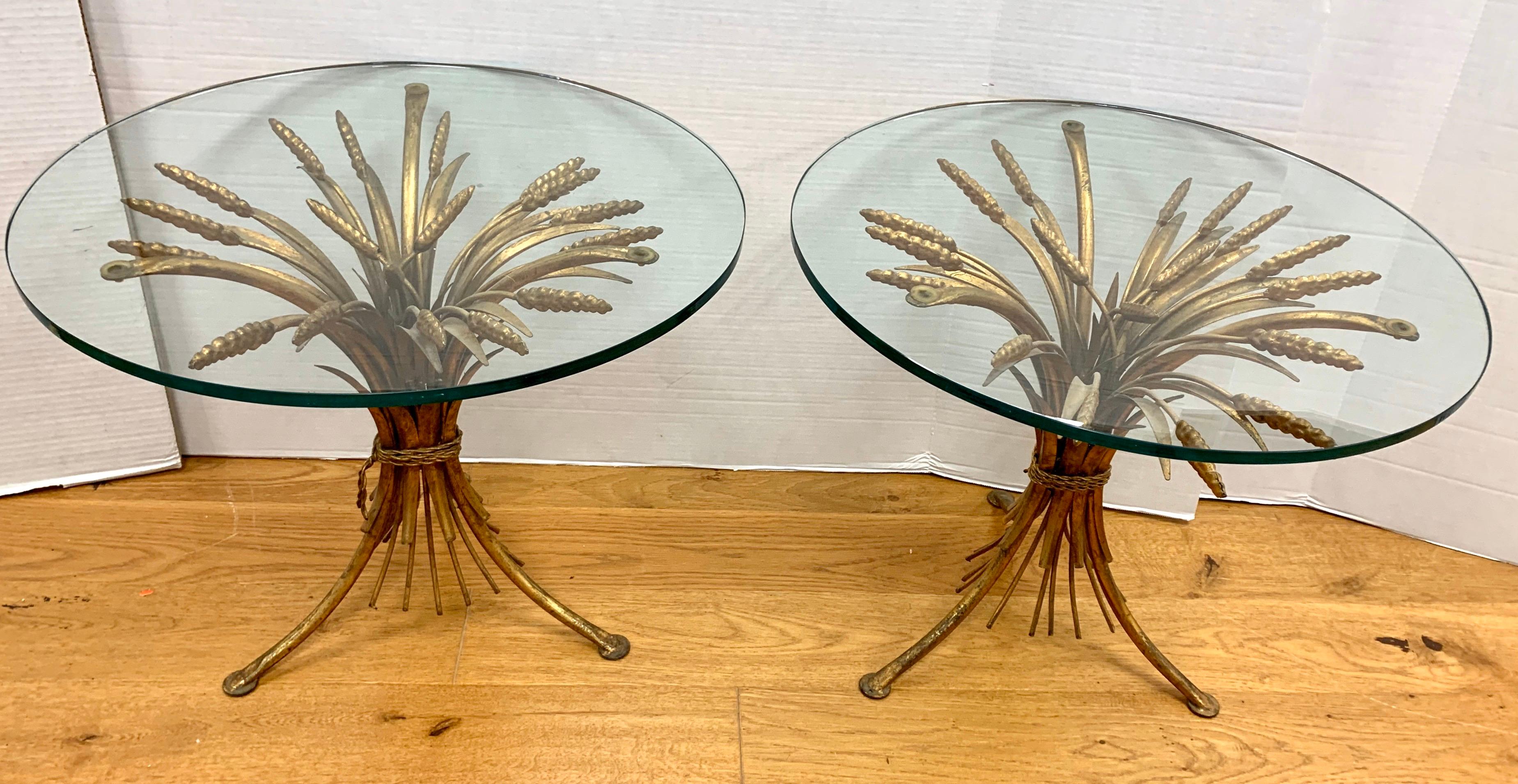 Pair of Gold Gilt Wheat Sheaf and Glass Top Tables 3