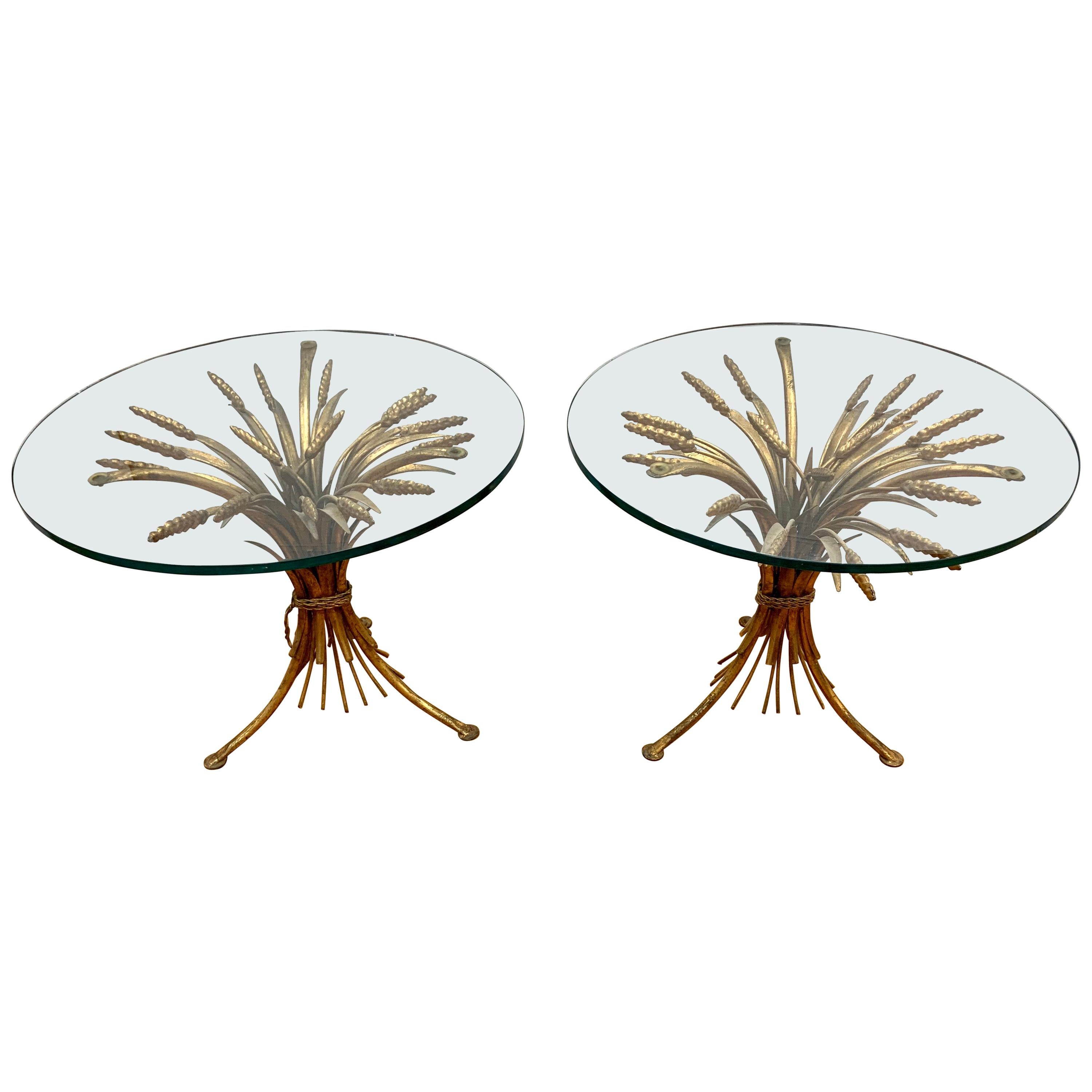 Pair of Gold Gilt Wheat Sheaf and Glass Top Tables