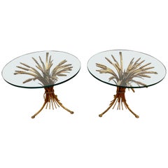 Pair of Gold Gilt Wheat Sheaf and Glass Top Tables