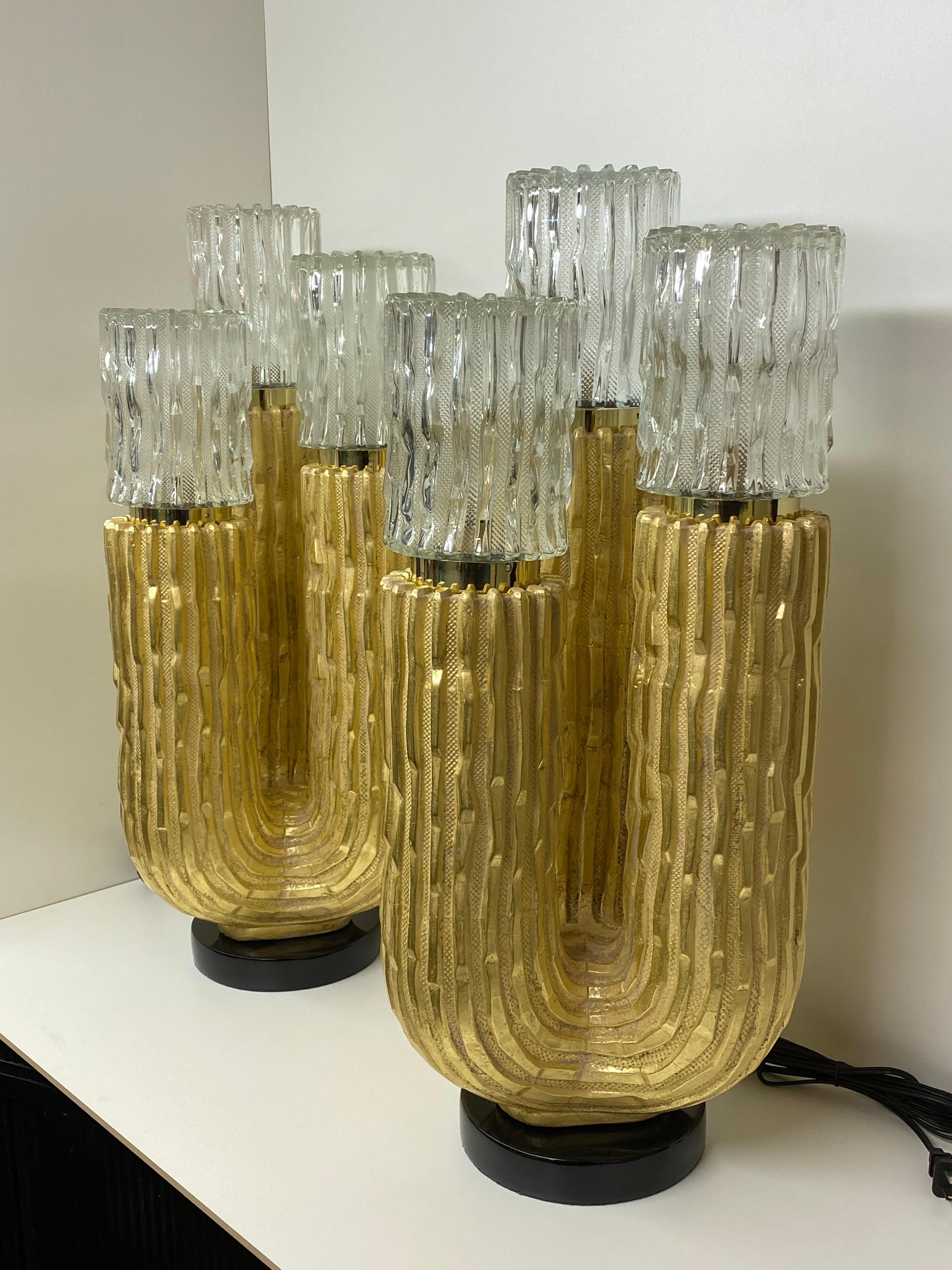 Mid-Century Modern Pair Gold Leaf Cactus Lamps For Sale