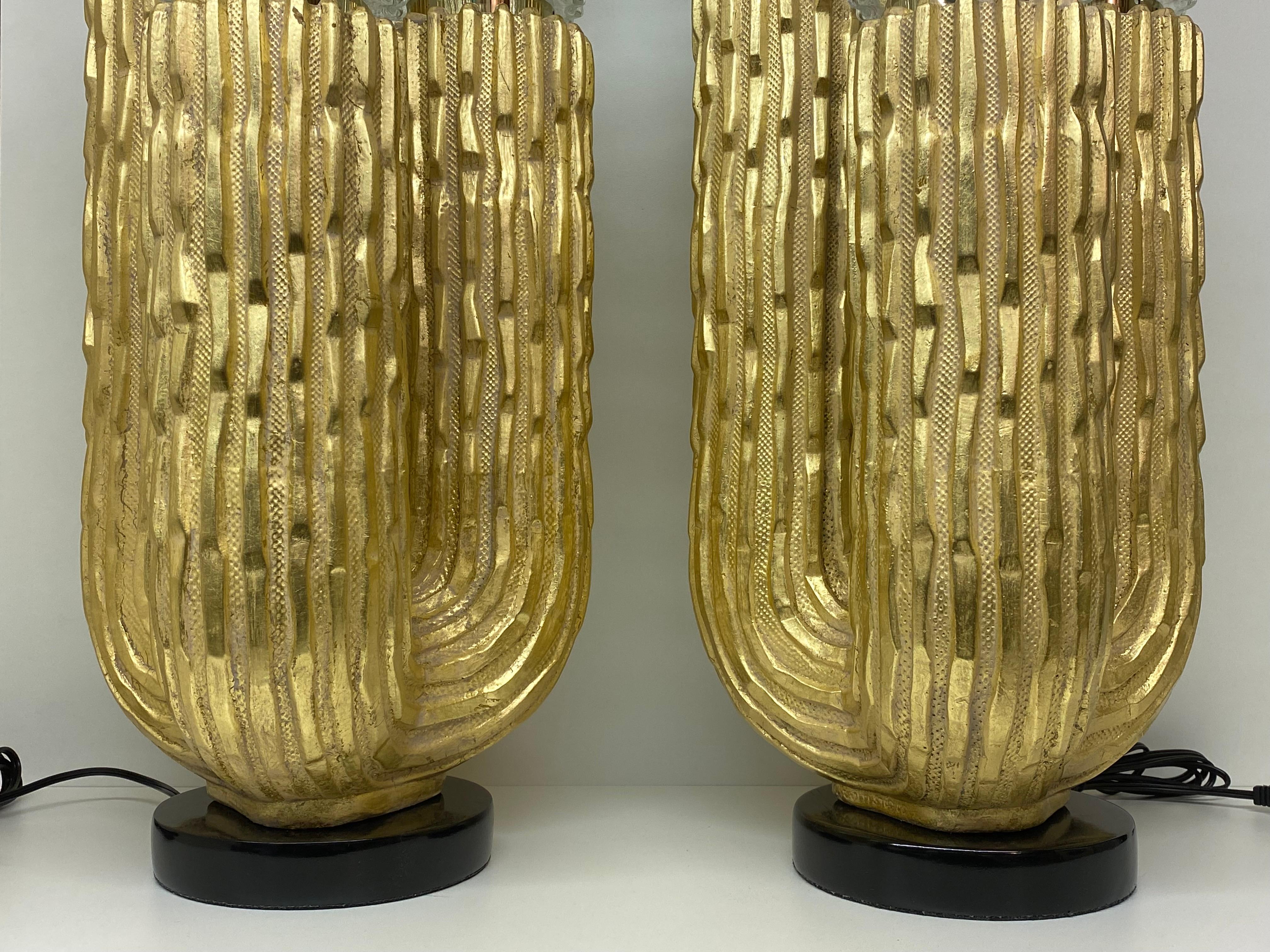 Mid-20th Century Pair Gold Leaf Cactus Lamps For Sale