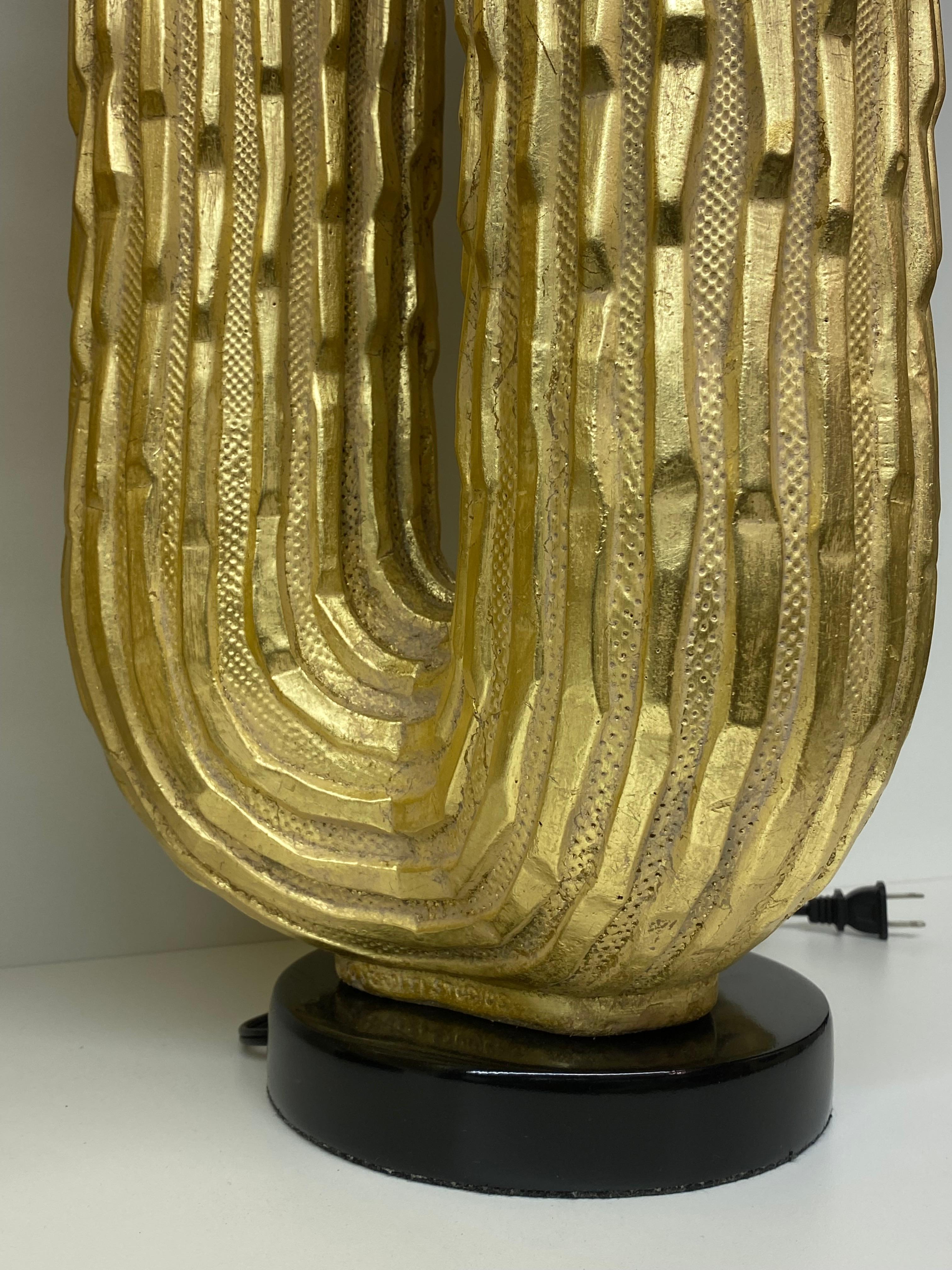 Glass Pair Gold Leaf Cactus Lamps For Sale