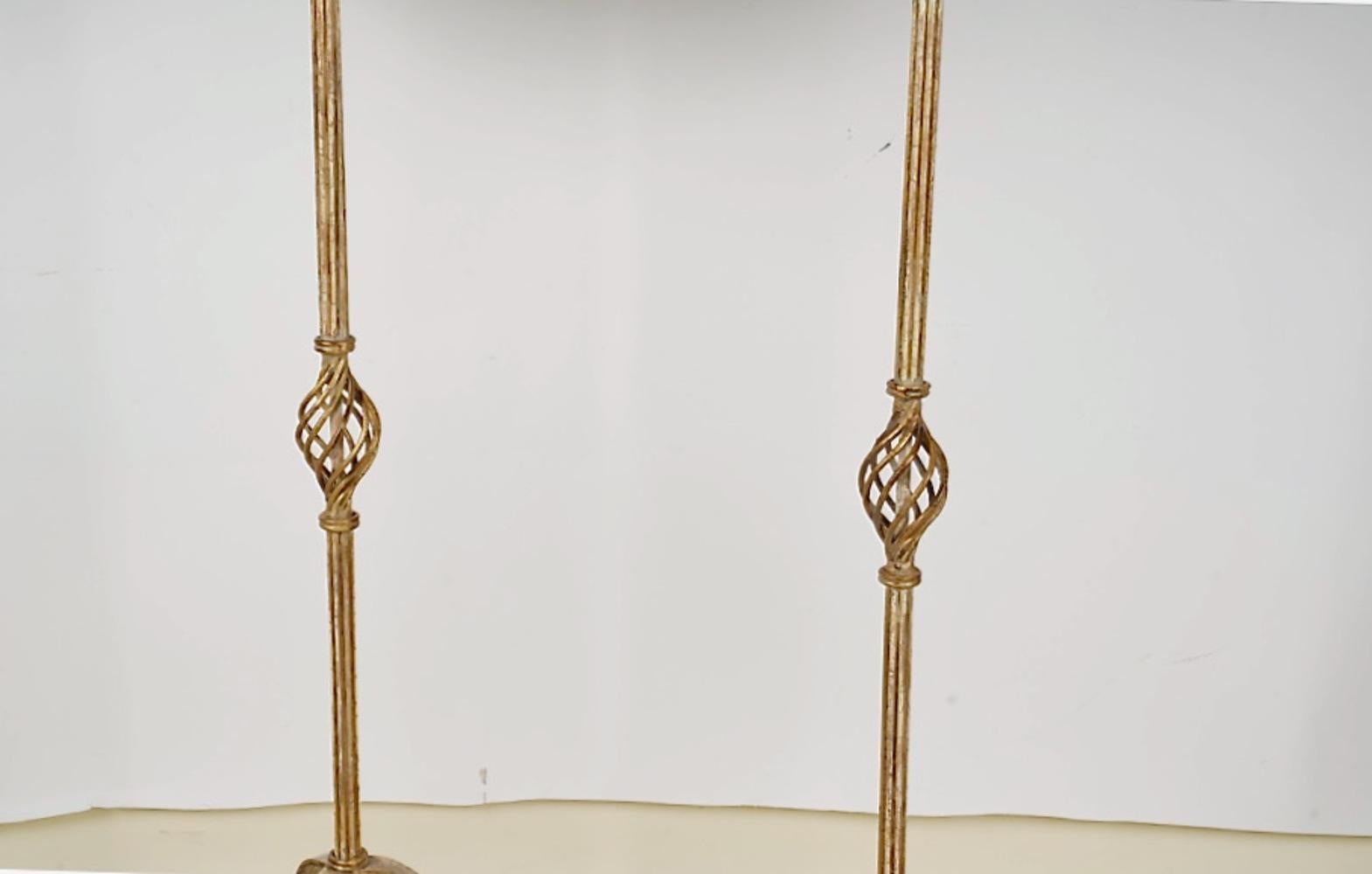 Spanish Colonial Pair Gold Leafed Forged Iron Floor Lamps