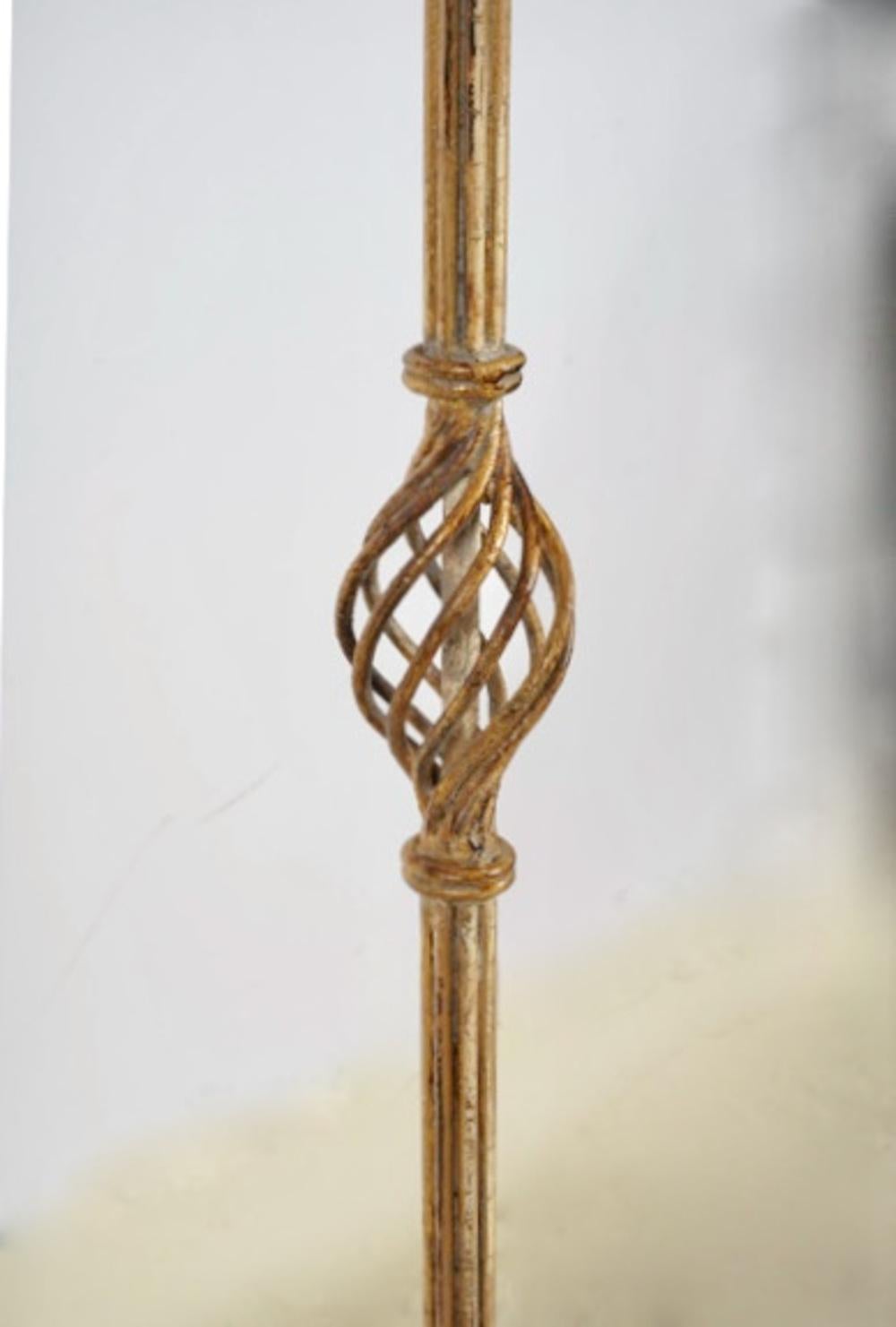 Pair Gold Leafed Forged Iron Floor Lamps In Good Condition In Pasadena, CA