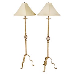 Pair Gold Leafed Forged Iron Floor Lamps