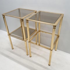 Pair of Gold-Plated and Smoked Glass Side Tables, 1980s, Set of 2
