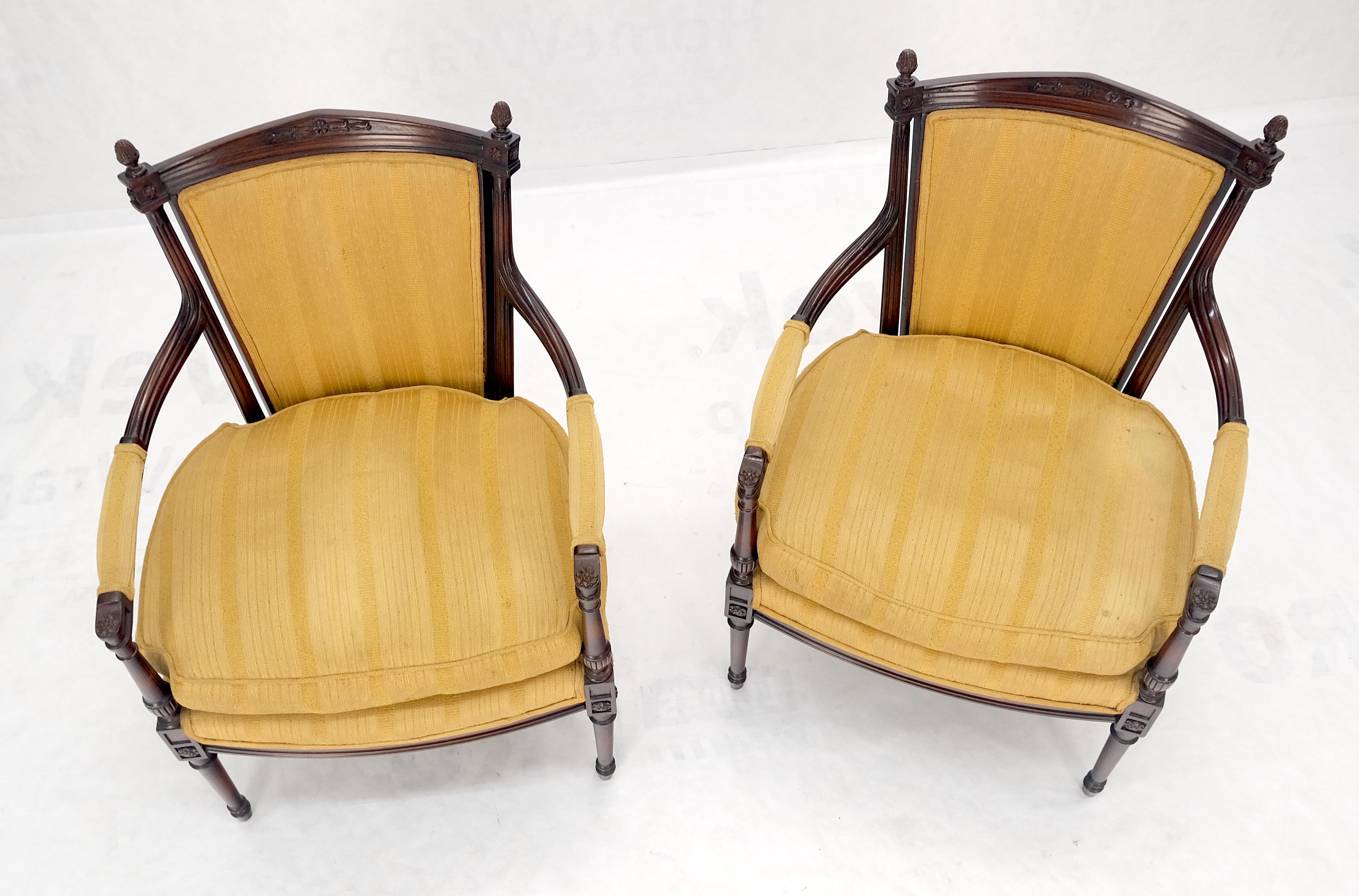 Pair Gold Silk Upholstery Fine Carved Acorn Finials Lounge Fireside Chairs MINT! For Sale 4