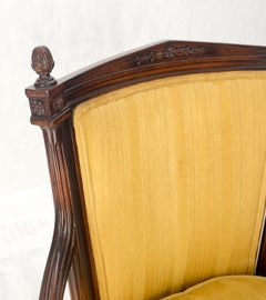 Pair Gold Silk Upholstery Fine Carved Acorn Finials Lounge Fireside Chairs MINT!