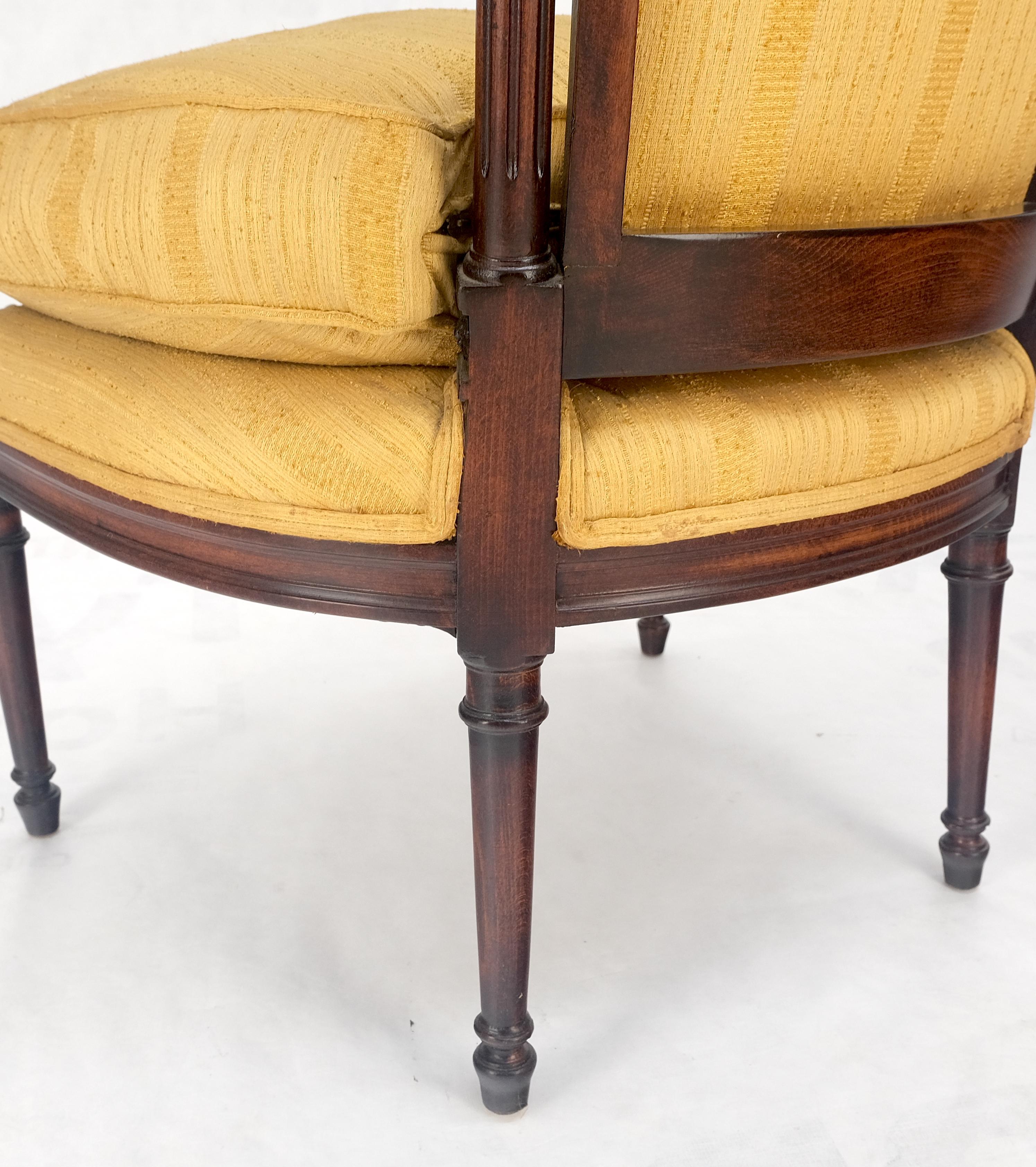 American Pair Gold Silk Upholstery Fine Carved Acorn Finials Lounge Fireside Chairs MINT! For Sale