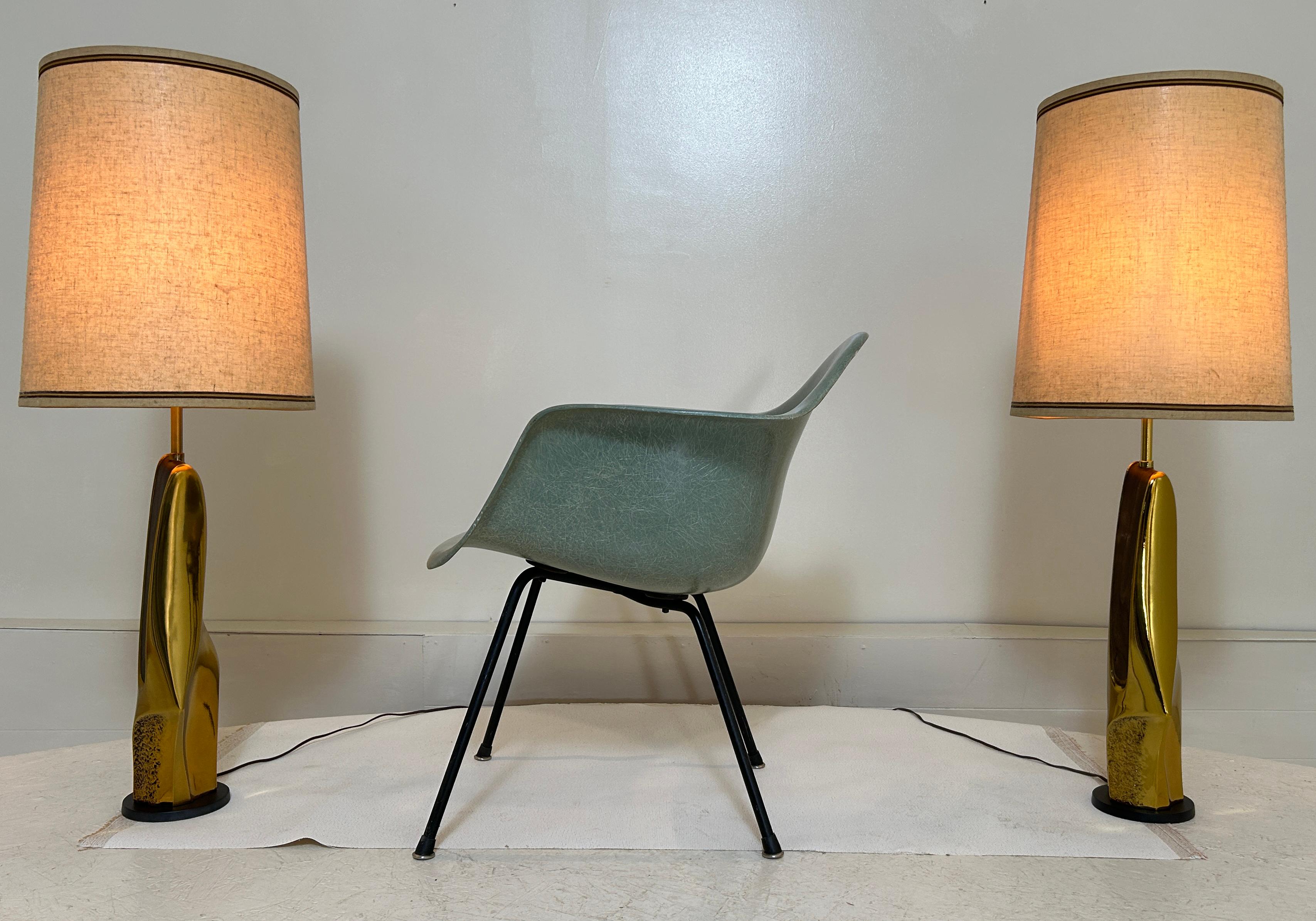 Mid-Century Modern Pair Gold Table Brutalist Lamps by Laurel