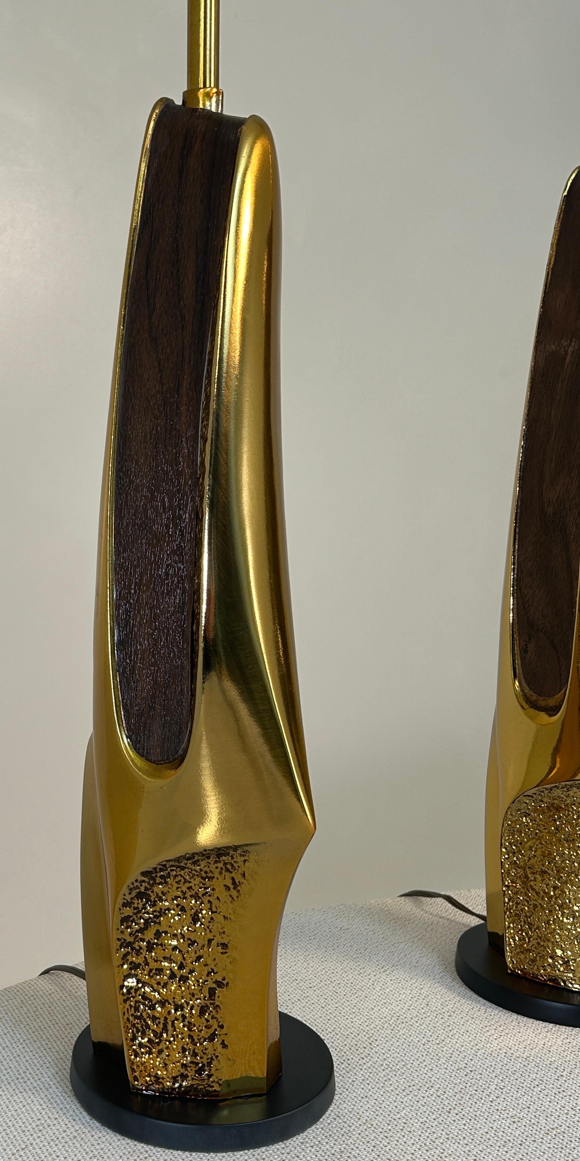 20th Century Pair Gold Table Brutalist Lamps by Laurel