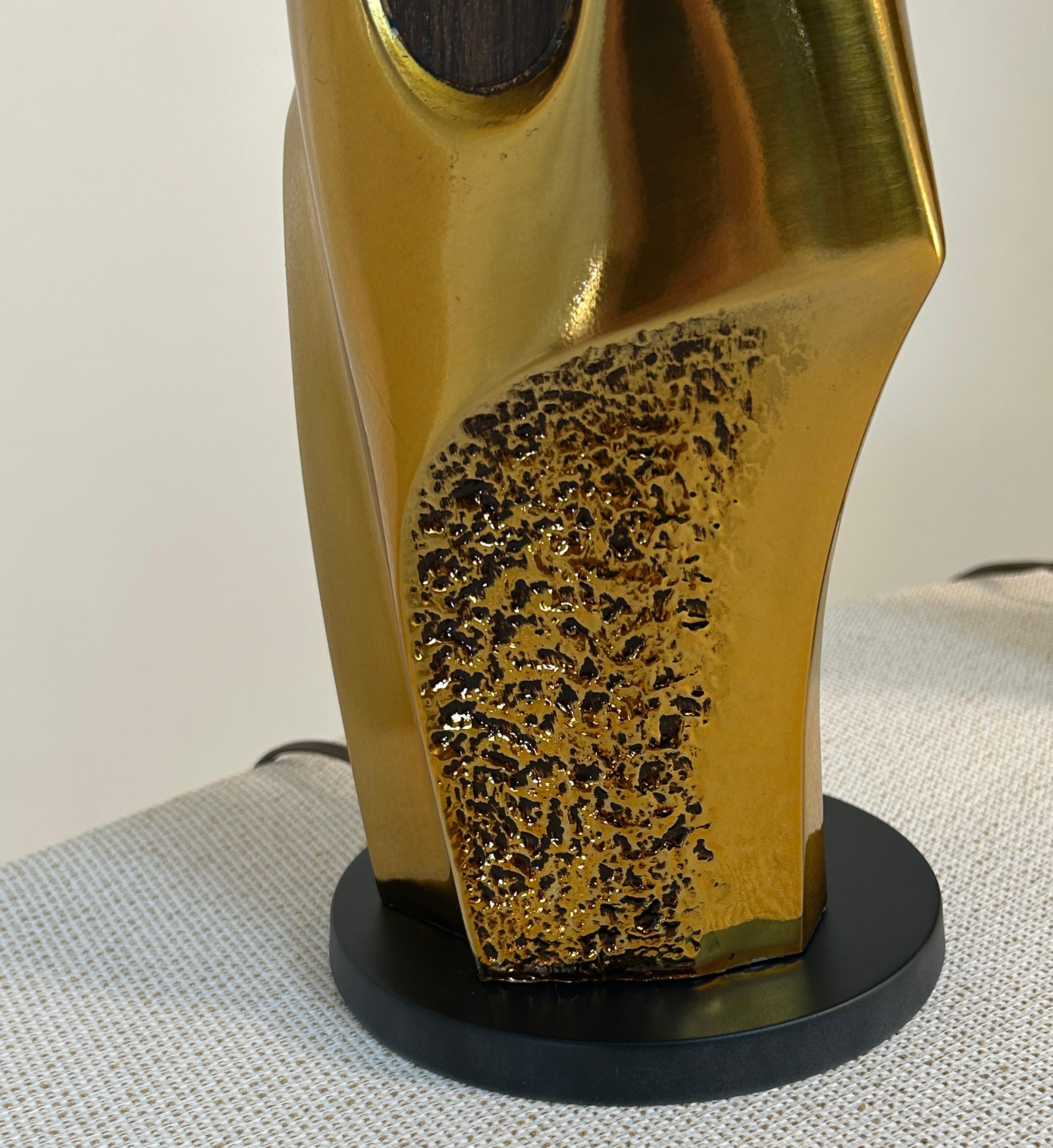 Brass Pair Gold Table Brutalist Lamps by Laurel