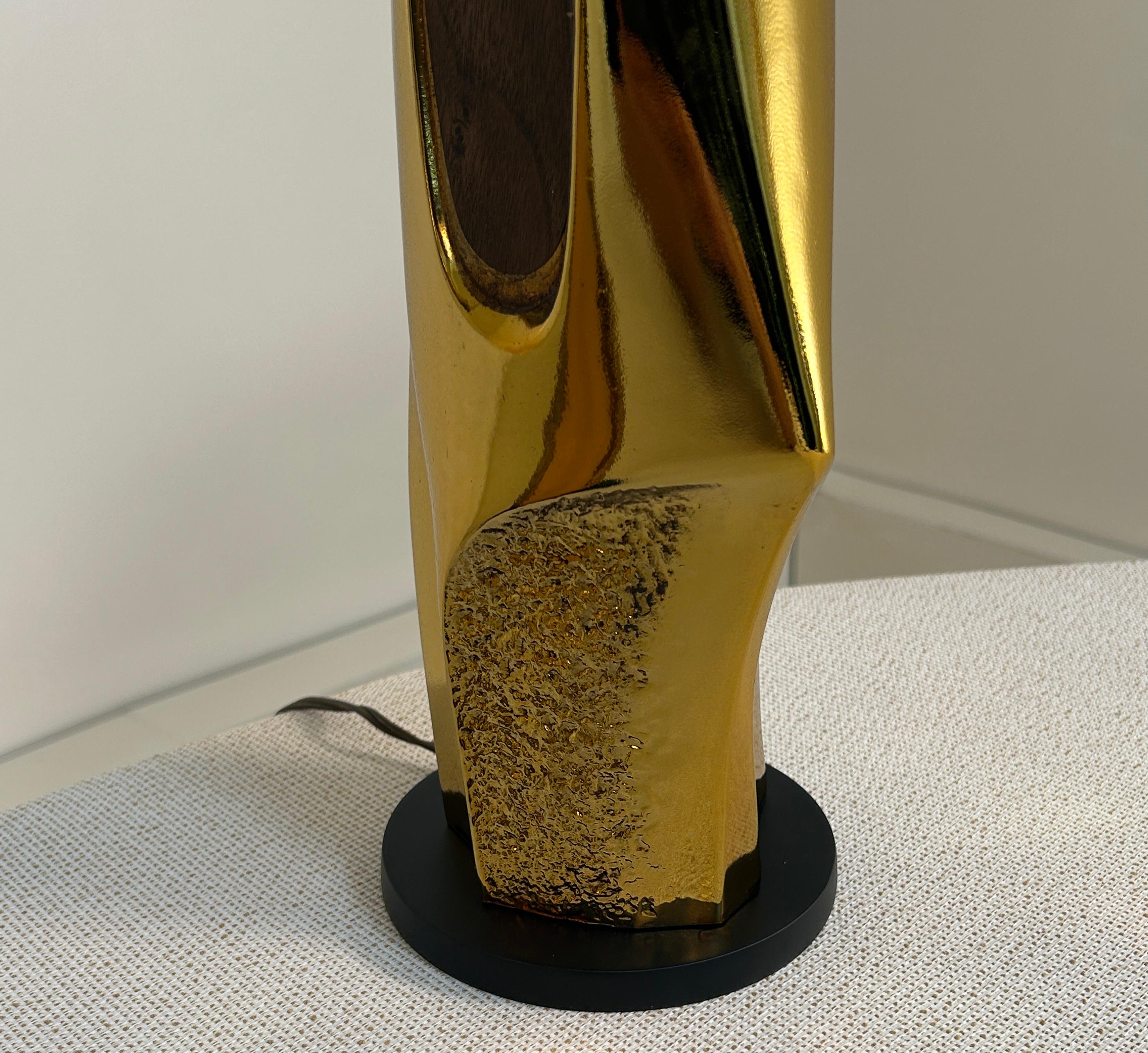 Pair Gold Table Brutalist Lamps by Laurel 1
