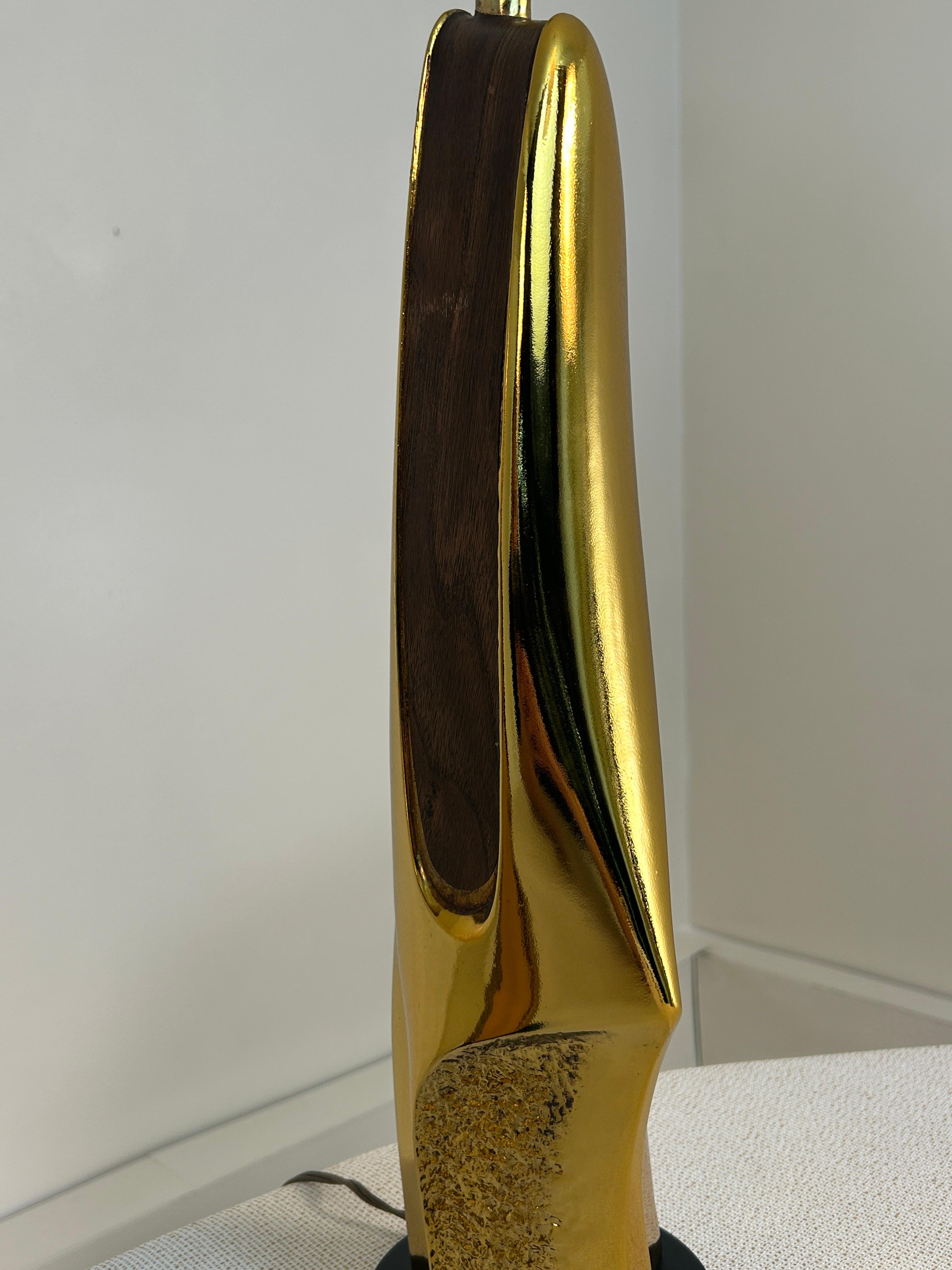 Pair Gold Table Brutalist Lamps by Laurel 3