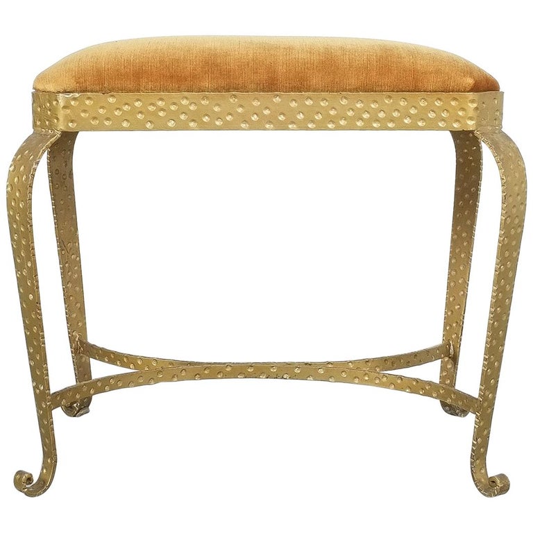 Pair Of Golden Pier Luigi Colli Iron Bedroom Benches Italy 1950