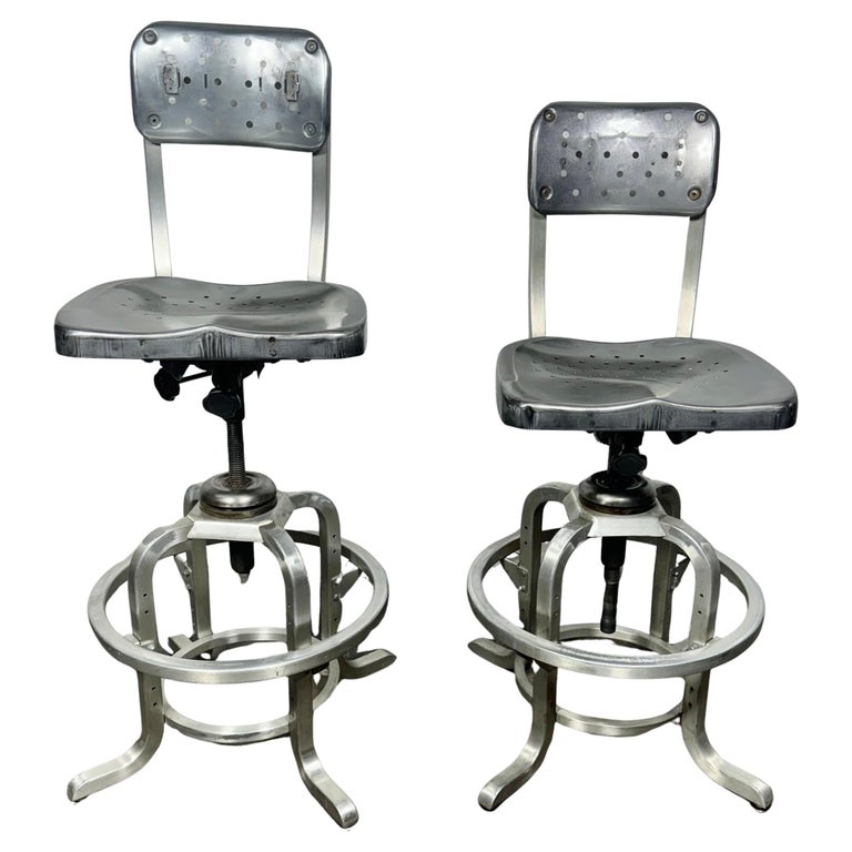 Pair Goodform Industrial Aluminum Adjustable Drafting Stools