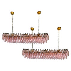 Pair Gorgeous Murano Poliedri Chandelier - Carlo Scarpa Style - 138 pink glasses