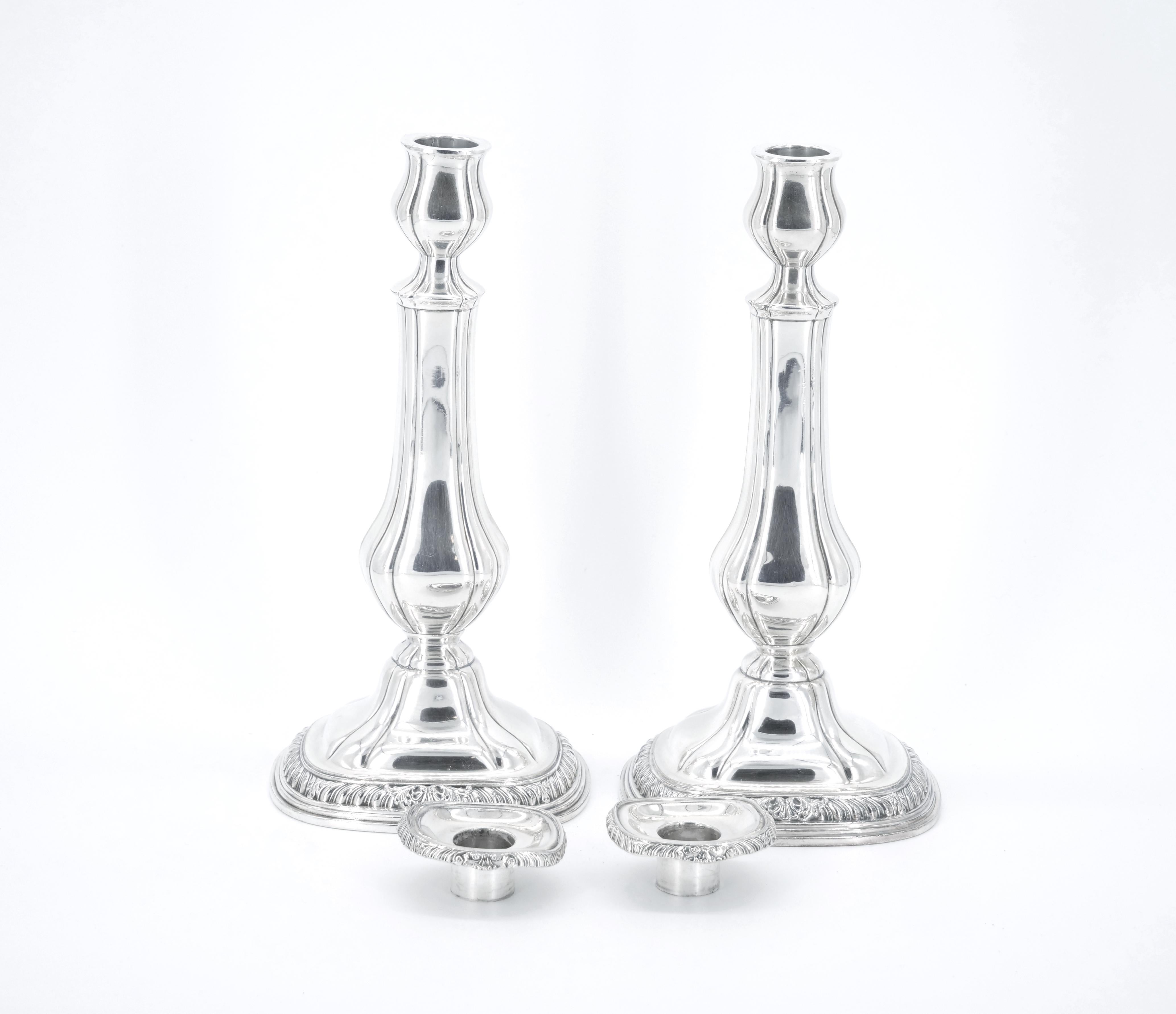 Pair Gorham Silverplate Candlesticks in the English Regency Style For Sale 3