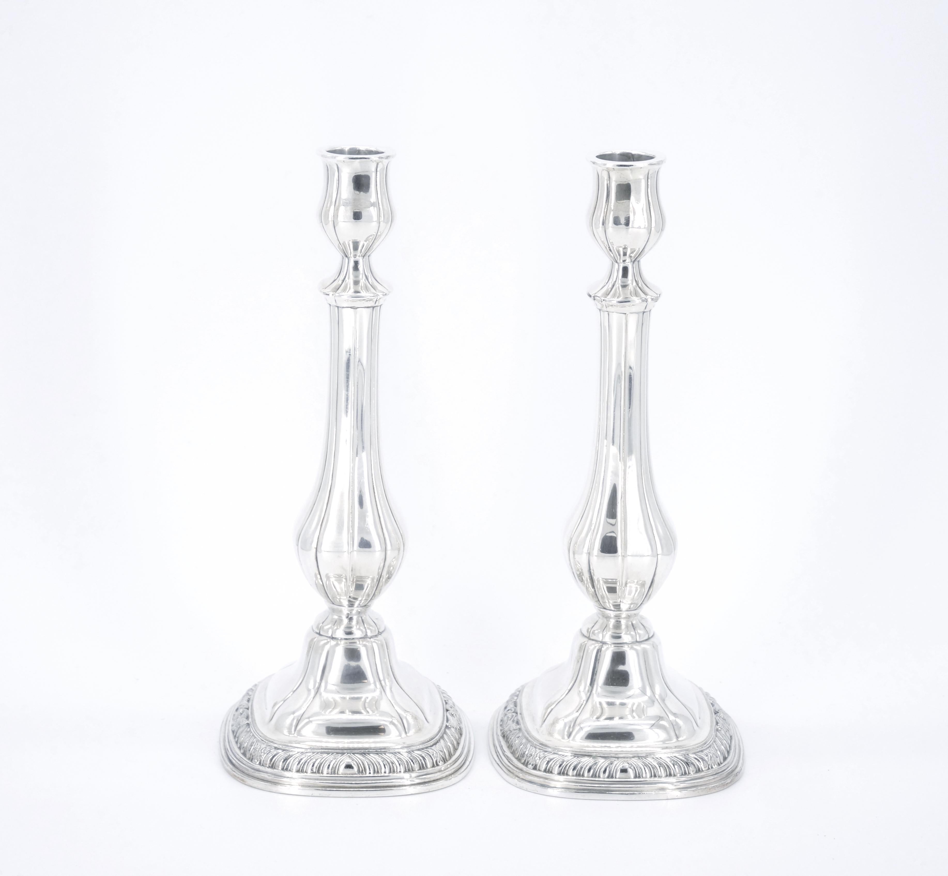 Pair Gorham Silverplate Candlesticks in the English Regency Style For Sale 4