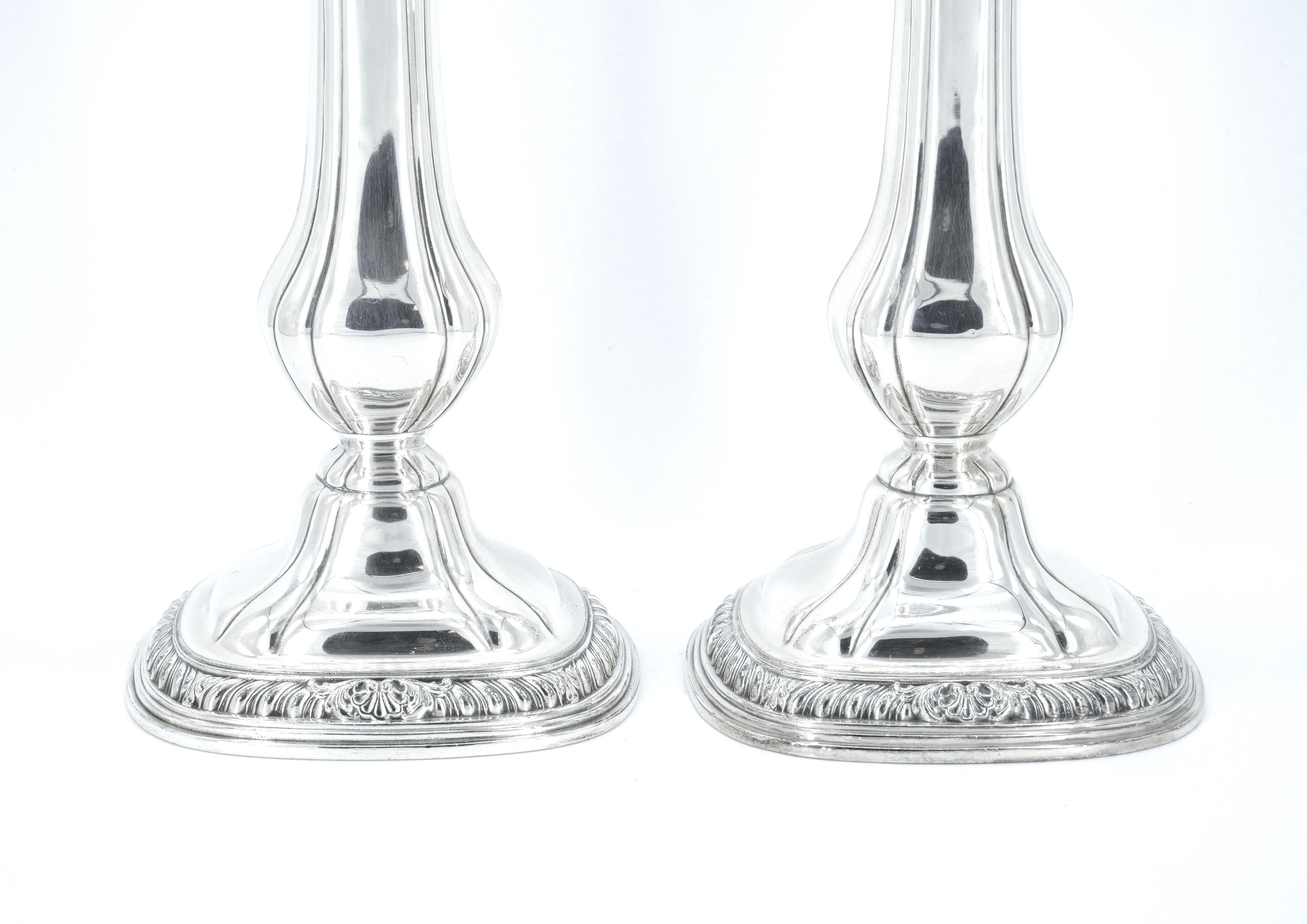 American Pair Gorham Silverplate Candlesticks in the English Regency Style For Sale